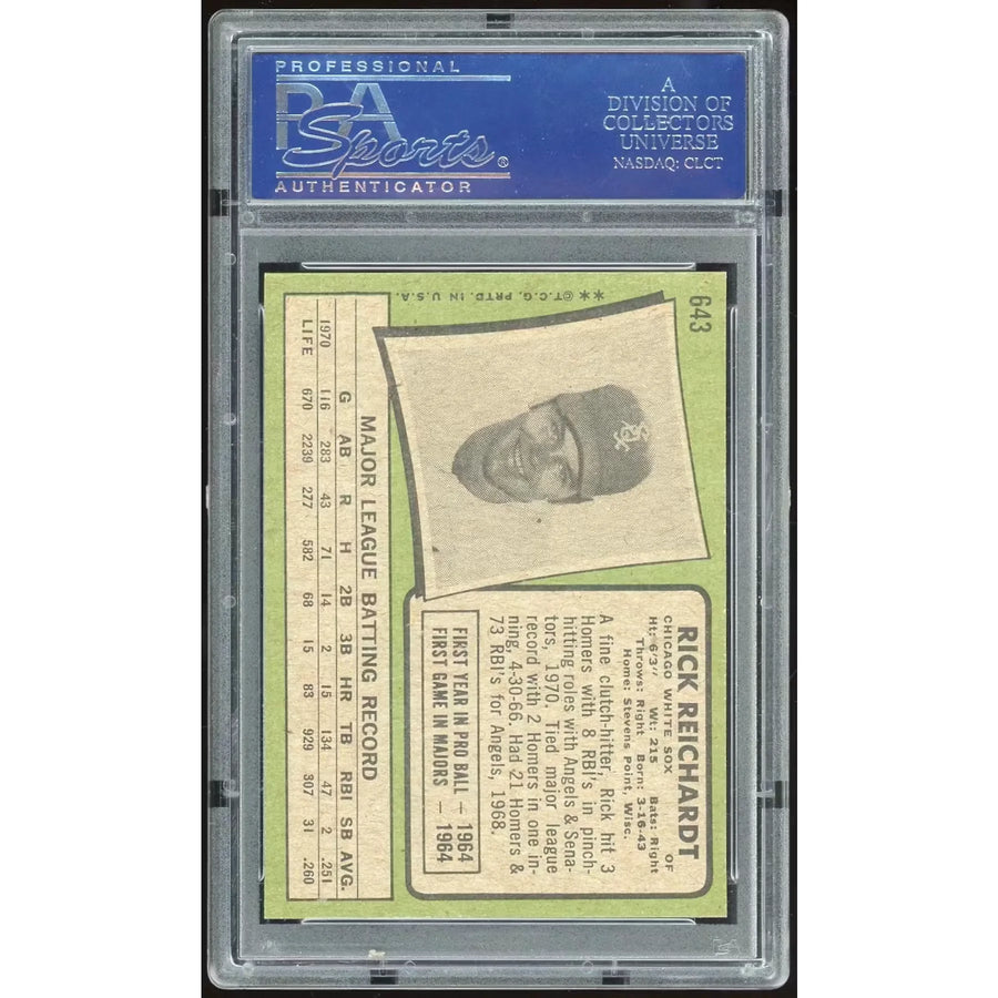 Rick Reichardt 1971 Topps #643 Baseball Card | PSA 8