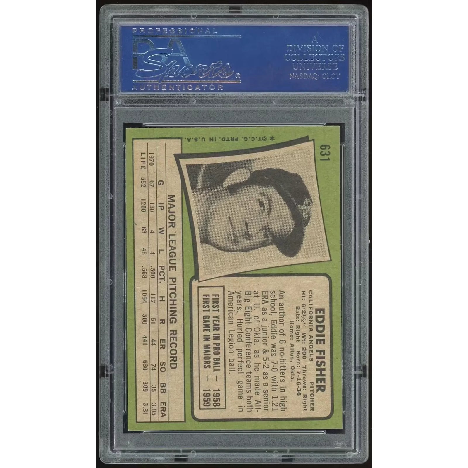 Eddie Fisher 1971 Topps #631 Baseball Card | PSA 8
