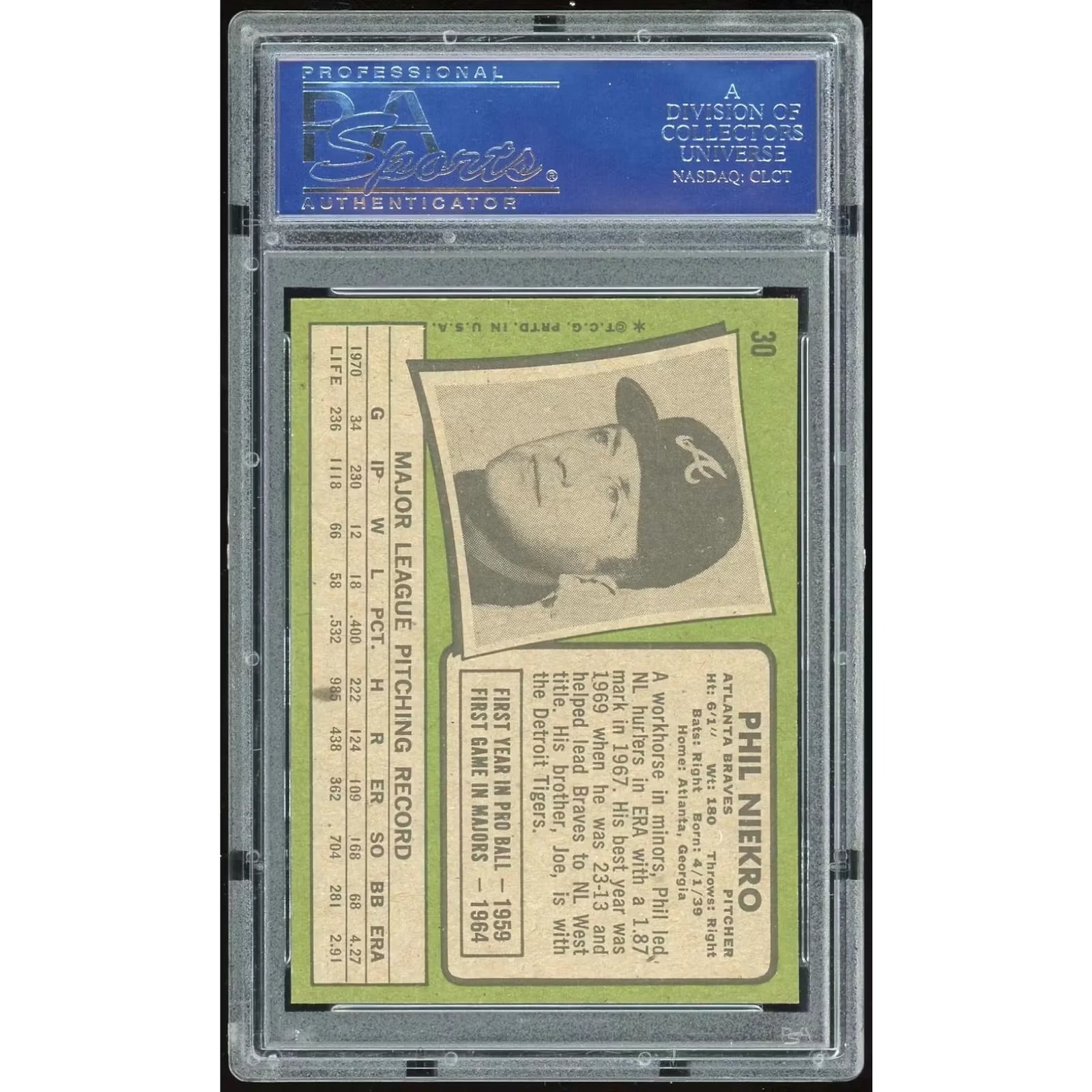 Phil Niekro 1971 Topps #30 Baseball Card | PSA 8.5
