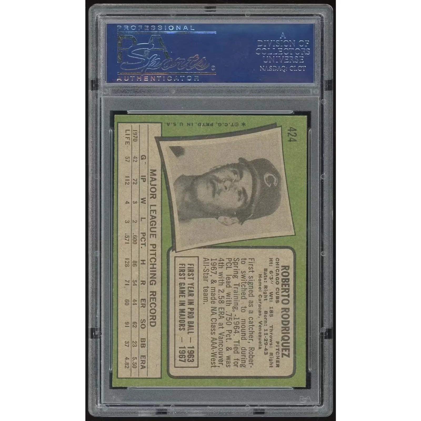 1971 Topps #424 Roberto Rodriguez Baseball Card | PSA 8.5