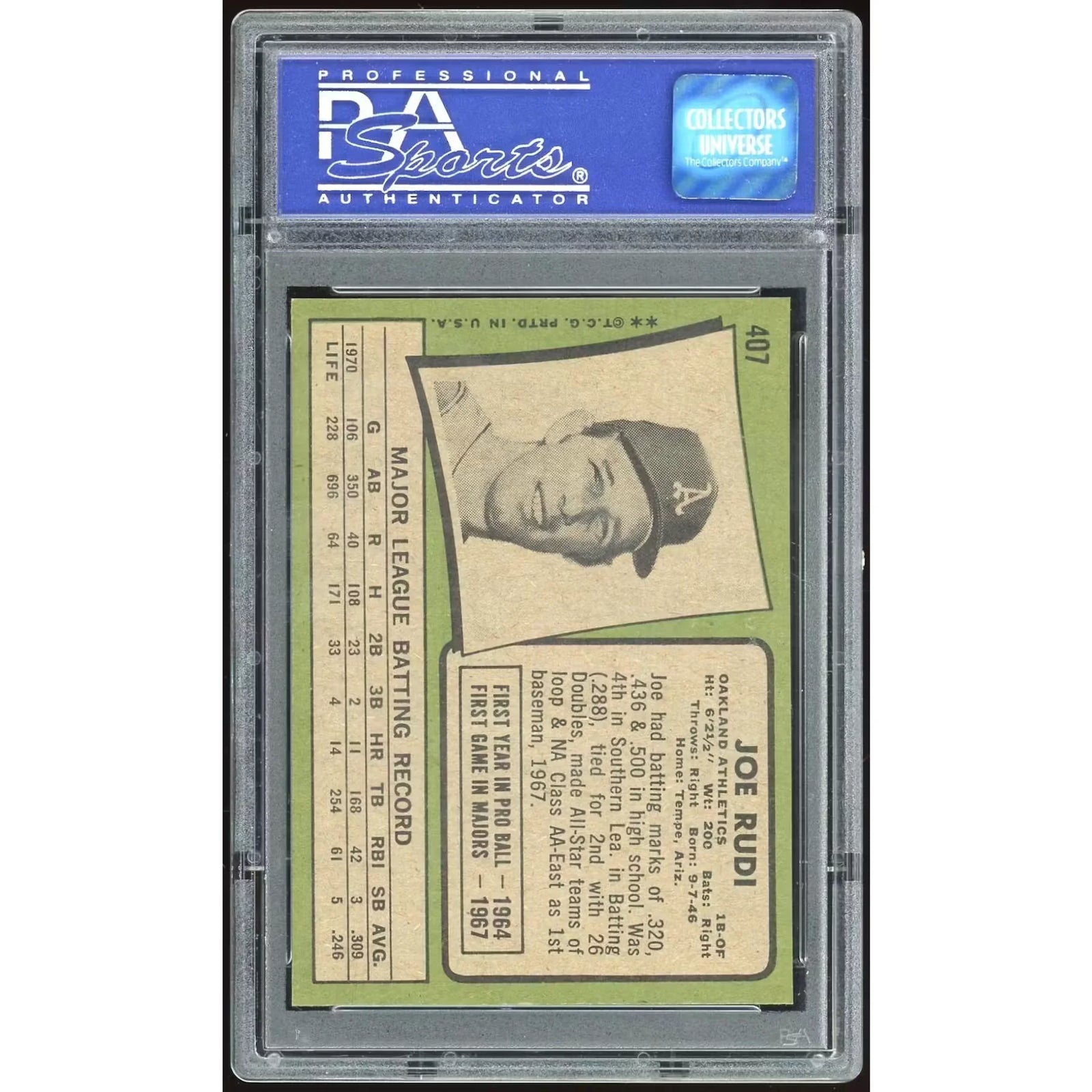 Joe Rudi 1971 Topps #407 Baseball Card | PSA 8