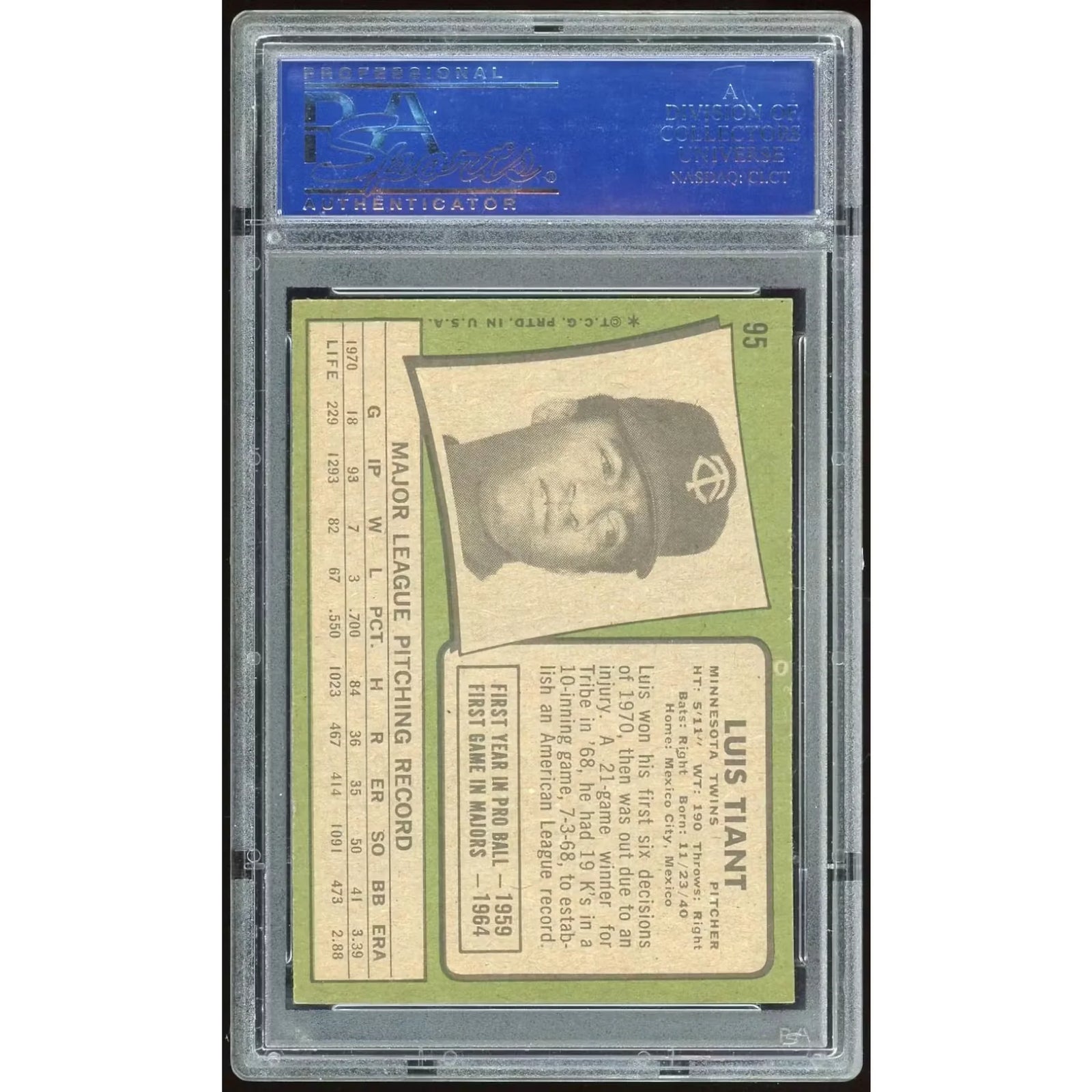 Luis Tiant 1971 Topps #95 Baseball Card | PSA 8