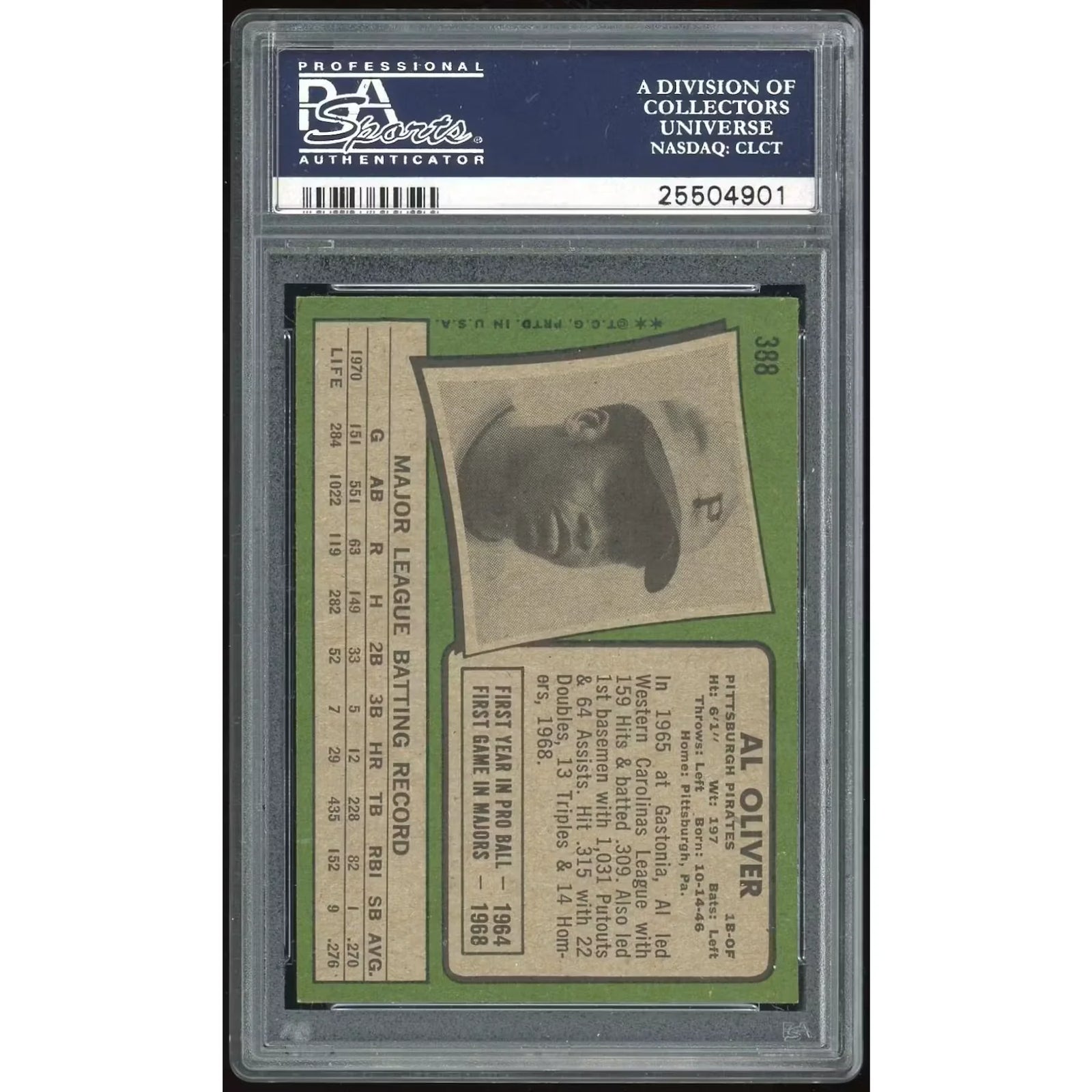 Al Oliver 1971 Topps #388 Baseball Card | PSA 8