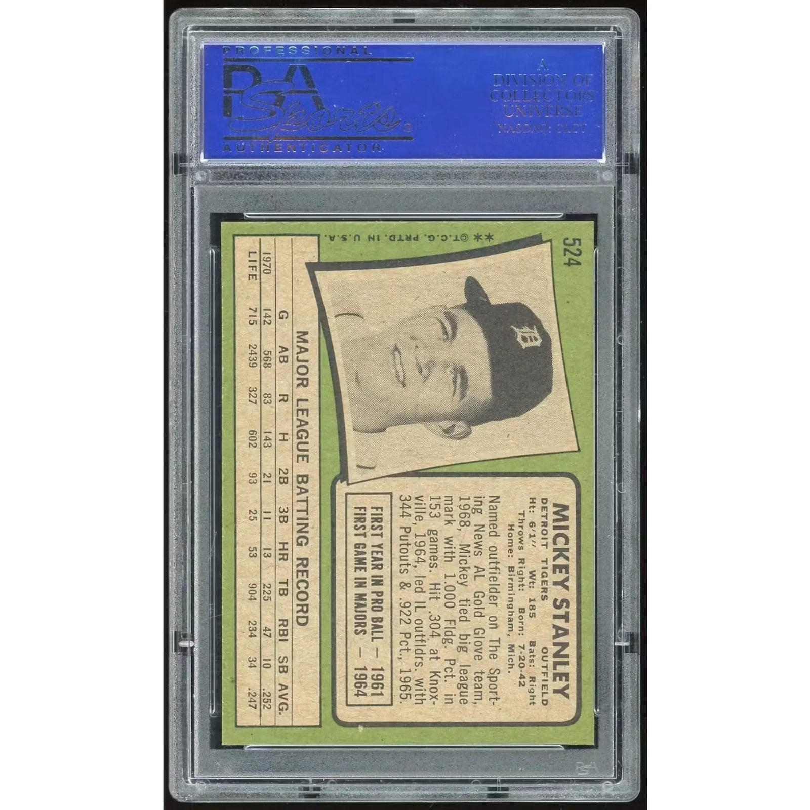 Mickey Stanley 1971 Topps #524 Baseball Card | PSA 8