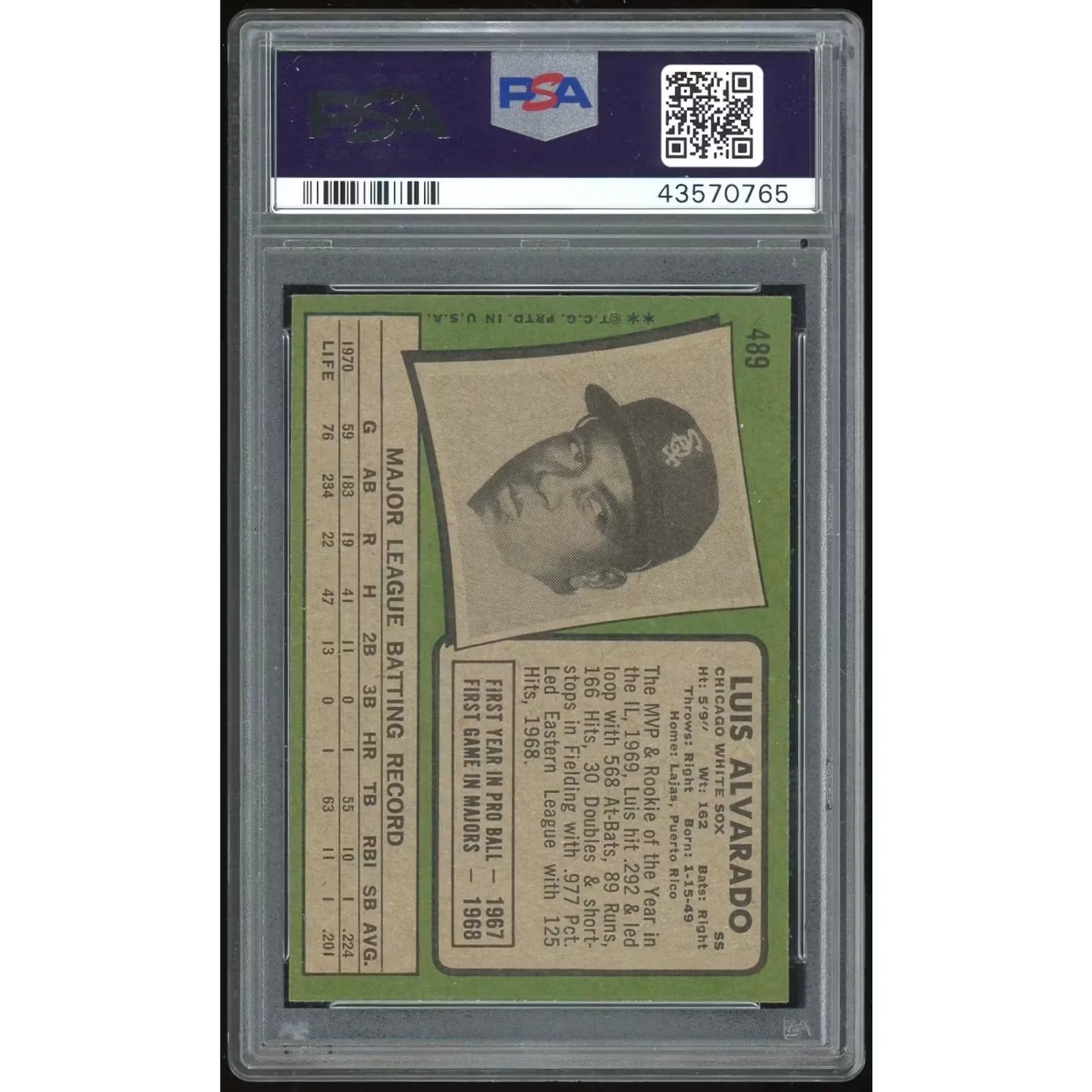Luis Alvarado 1971 Topps #489 Baseball Card | PSA 8.5