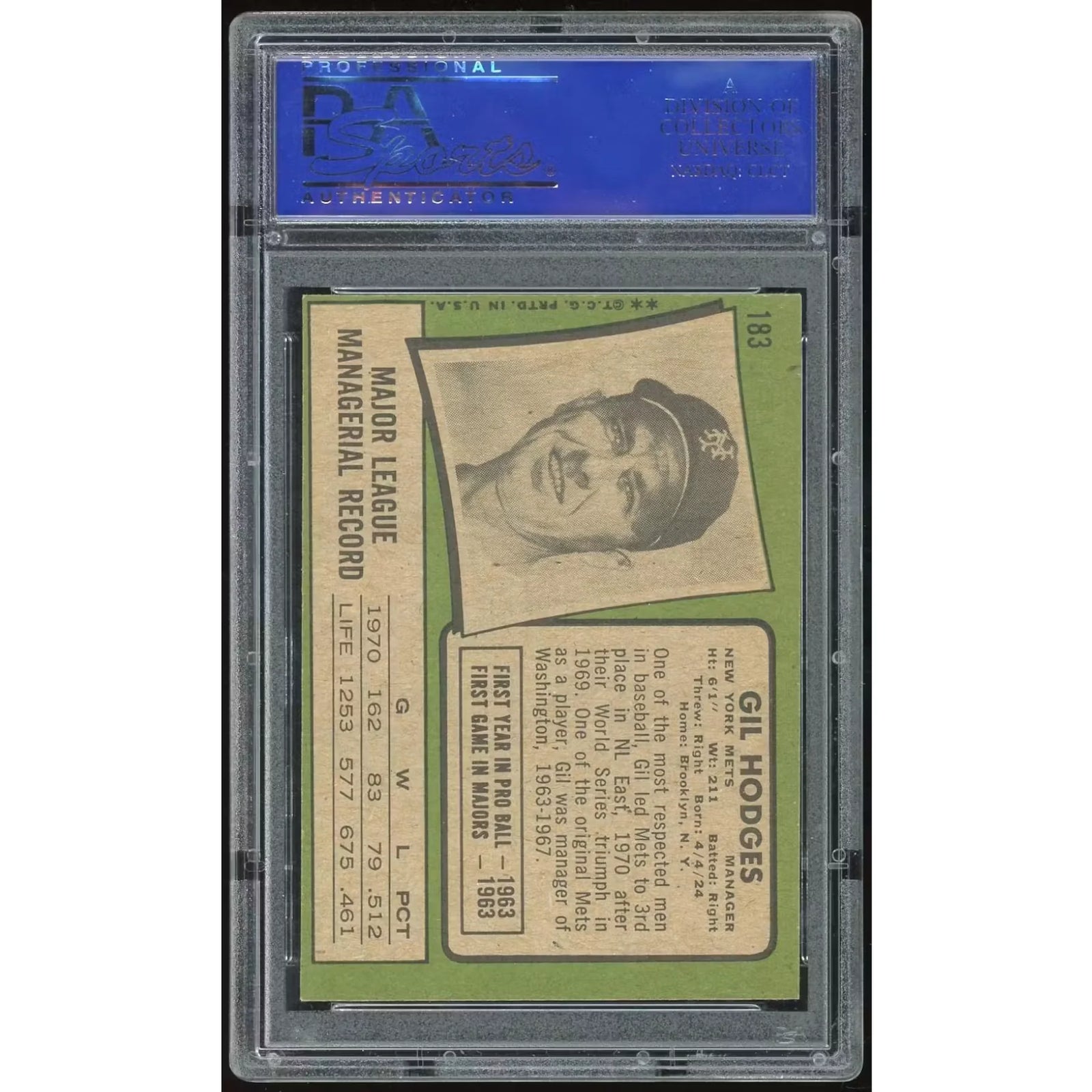 Gil Hodges 1971 Topps #183 Baseball Card | PSA 8