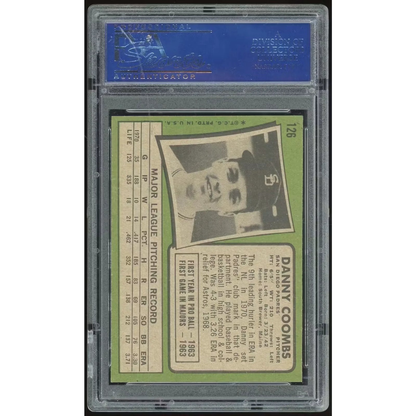 Danny Coombs 1971 Topps #126 Baseball Card | PSA 8.5
