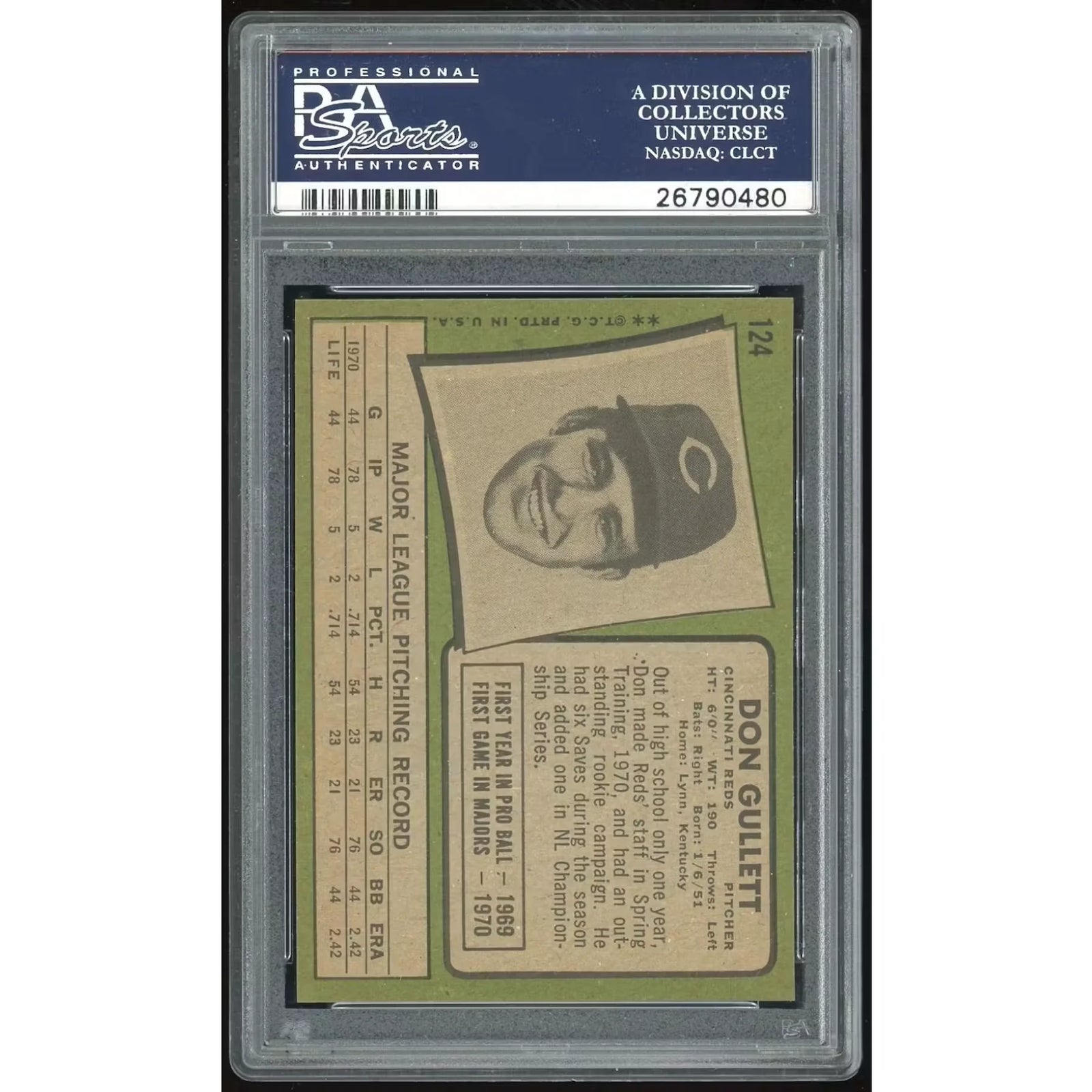 Don Gullett 1971 Topps #124 Rookie Card | PSA 8.5