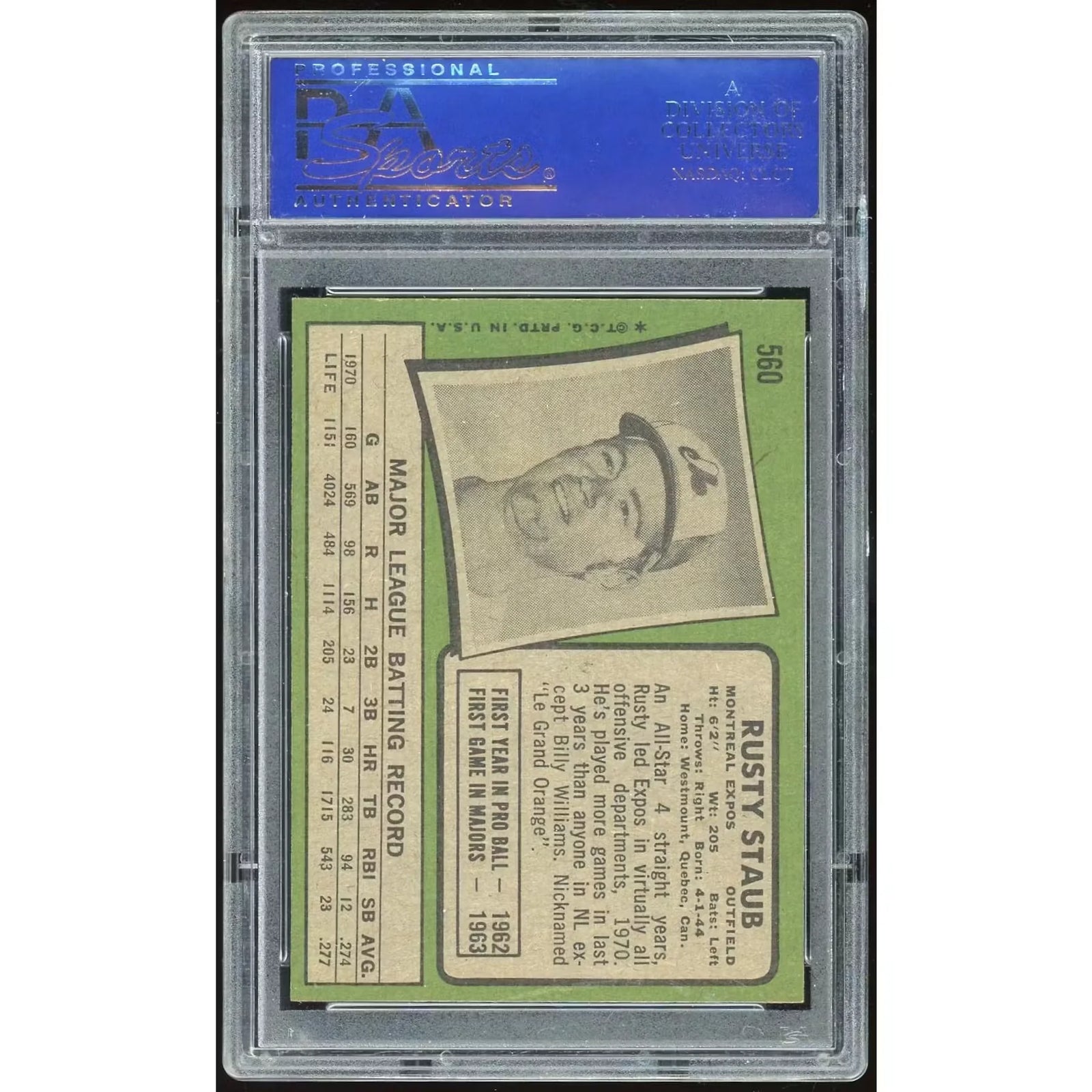 Rusty Staub 1971 Topps #560 Card | PSA 8