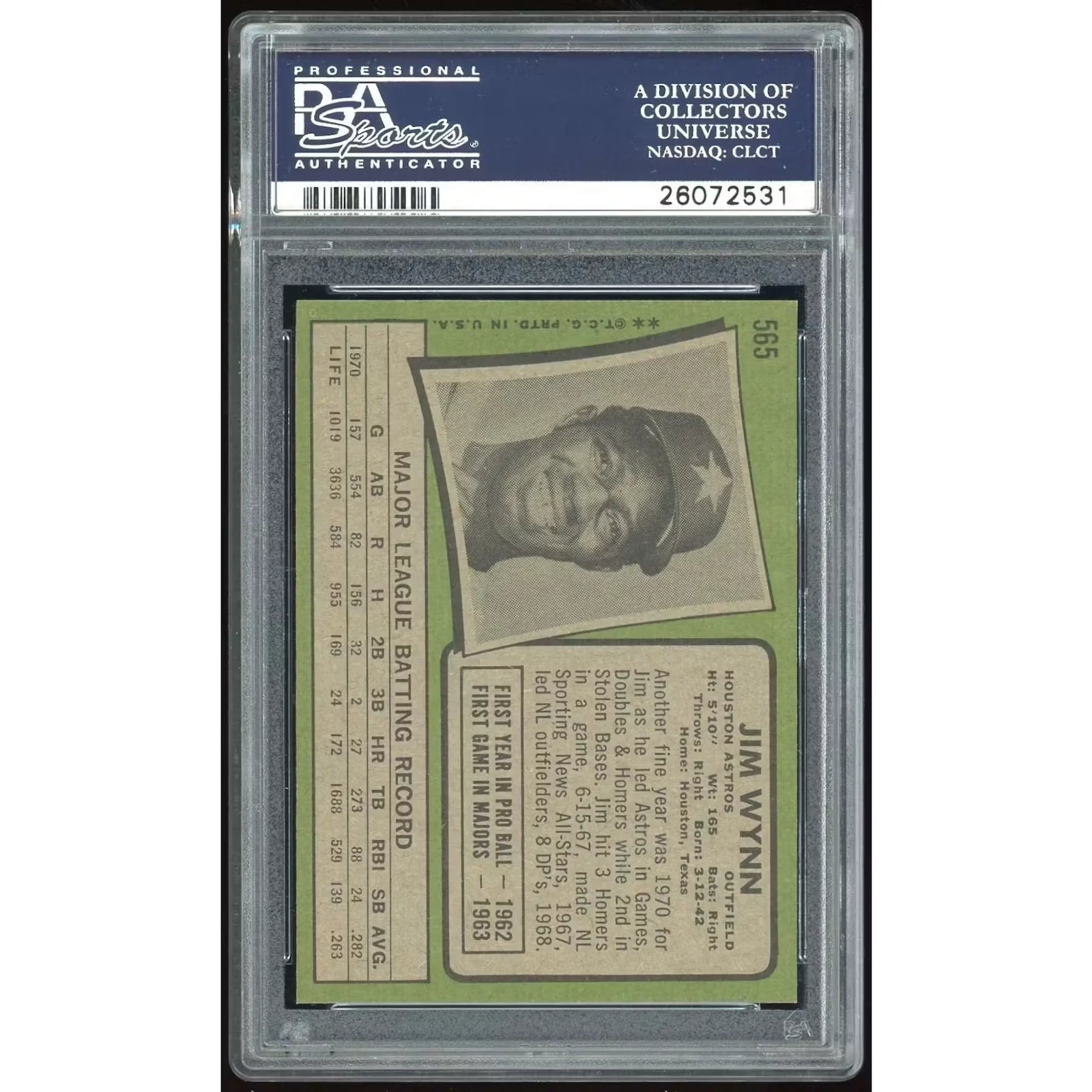 Jim Wynn 1971 Topps #565 Baseball Card | PSA 8.5