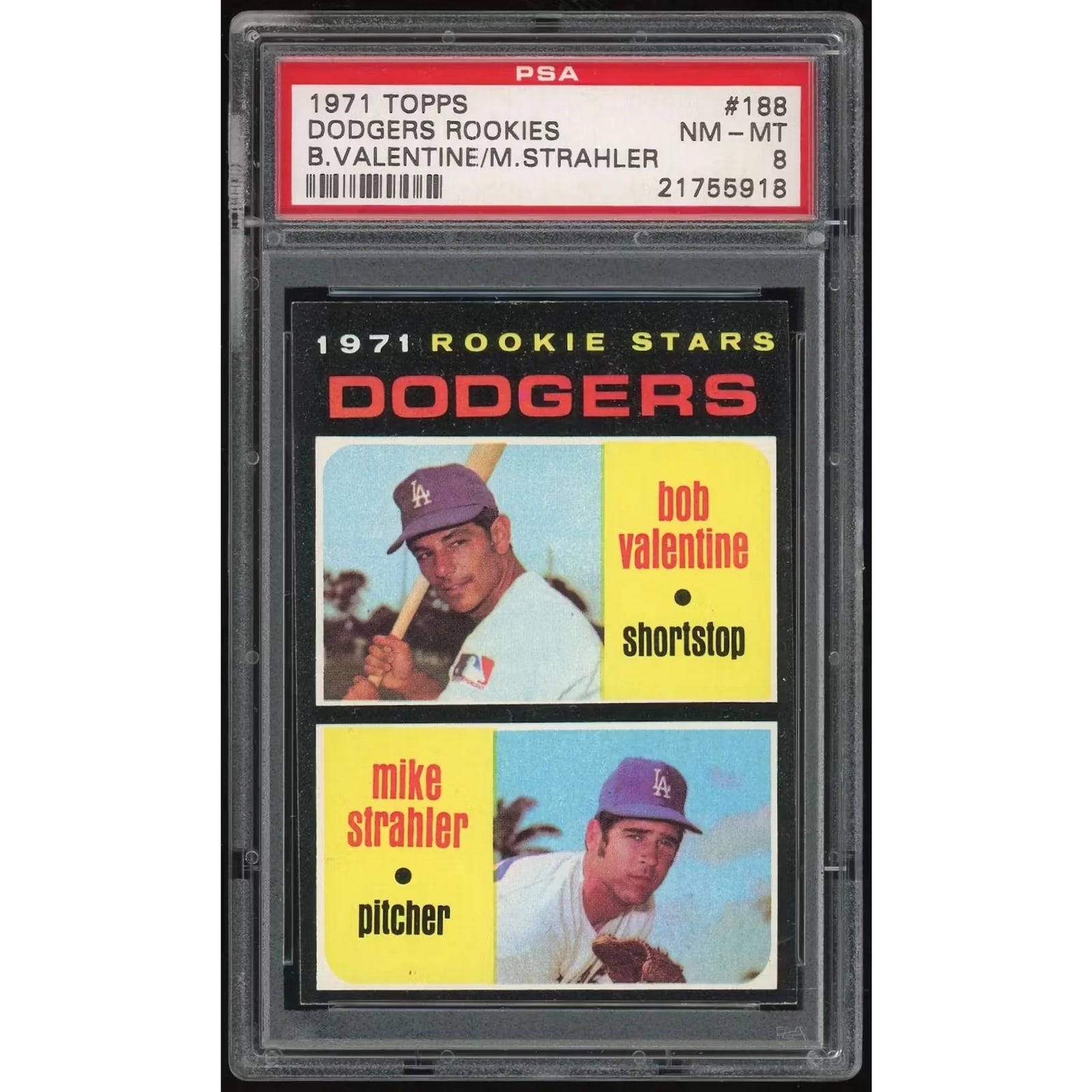 1971 Topps #188 Bob Valentine/Mike Strahler Rookie Card | PSA 8