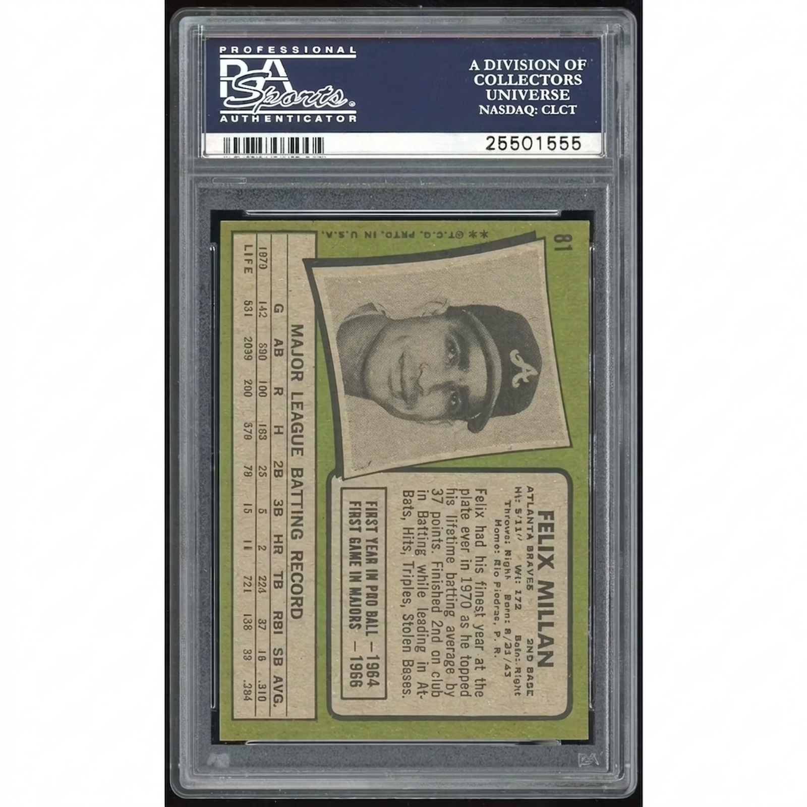 Felix Millan 1971 Topps #81 Baseball Card | PSA 8.5