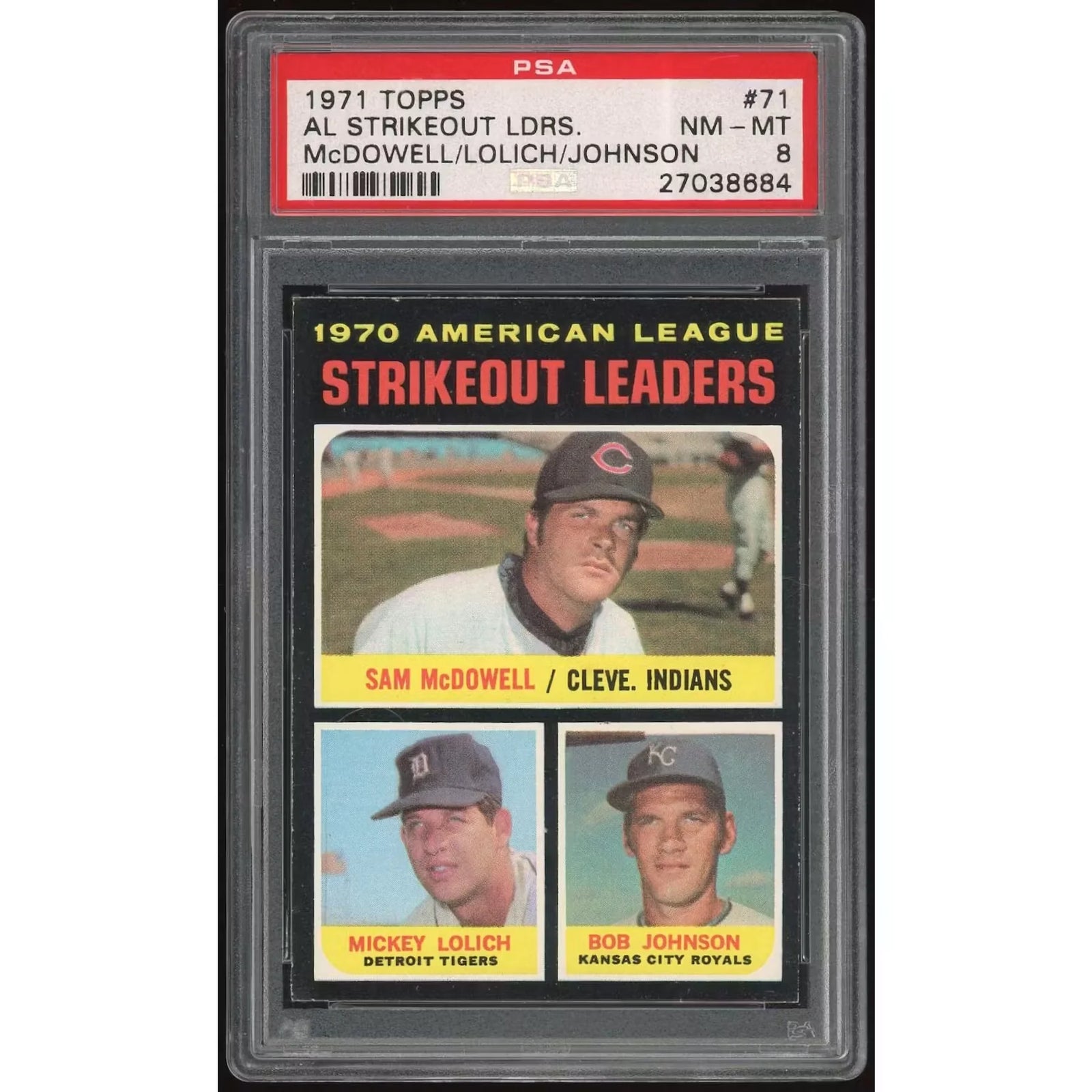 1971 Topps #71 AL Strikeout Leaders Card | PSA 8