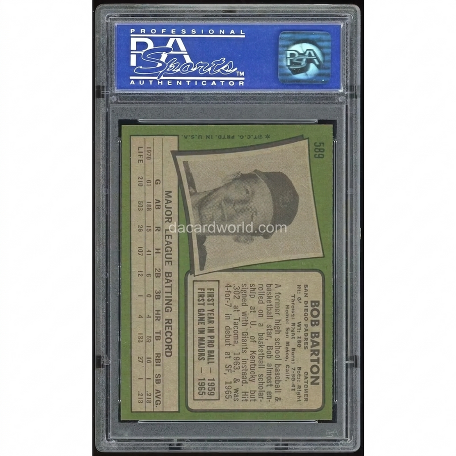 1971 Topps #589 Bob Barton Baseball Card | PSA 8