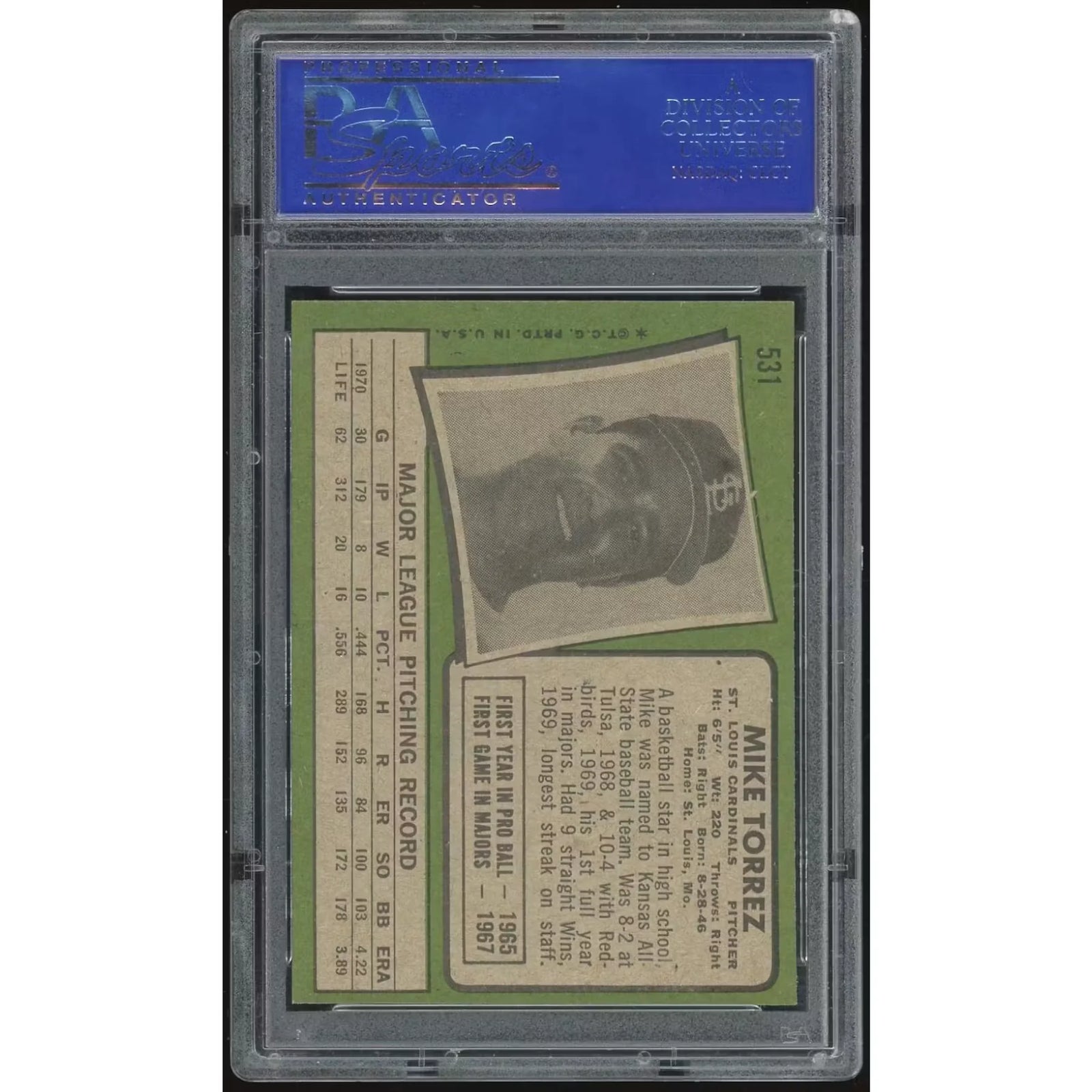 1971 Topps #531 Mike Torrez Baseball Card | PSA 8