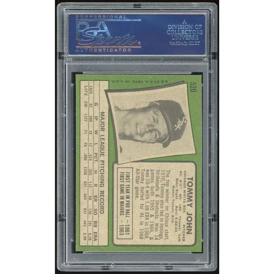 Tommy John 1971 Topps #520 Baseball Card | PSA 8