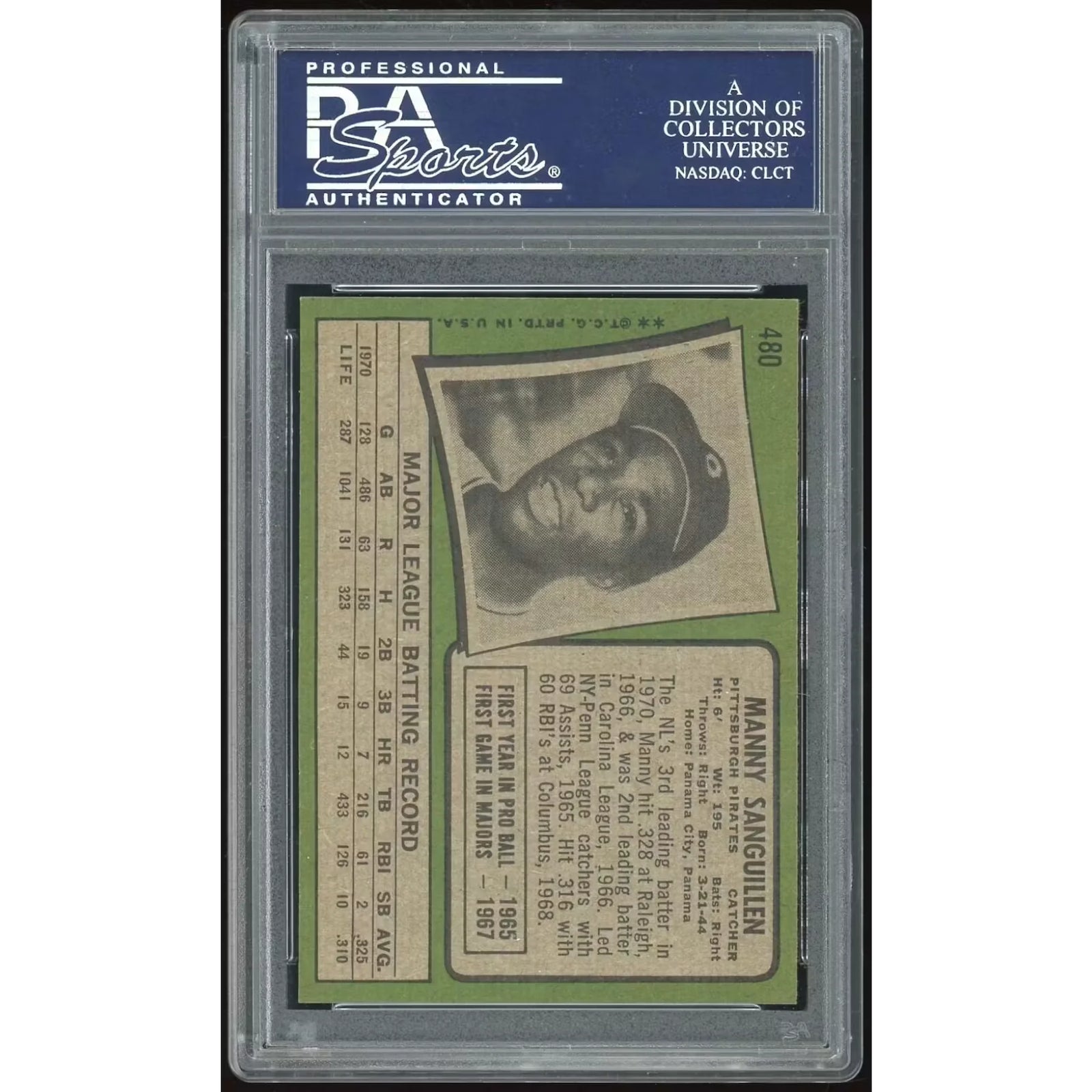 Manny Sanguillen 1971 Topps #480 Baseball Card | PSA 8