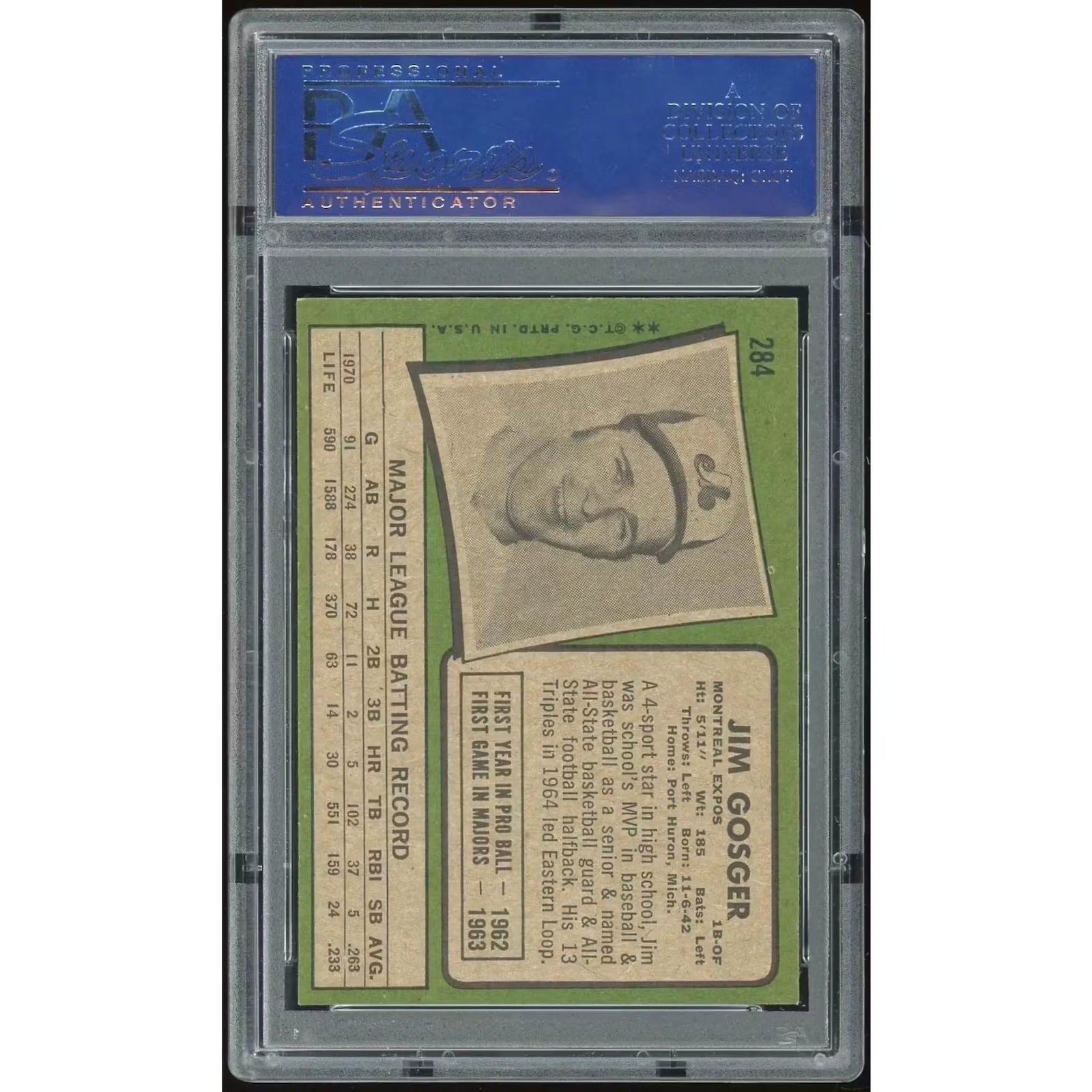 Jim Gosger 1971 Topps #284 Baseball Card | PSA 8.5