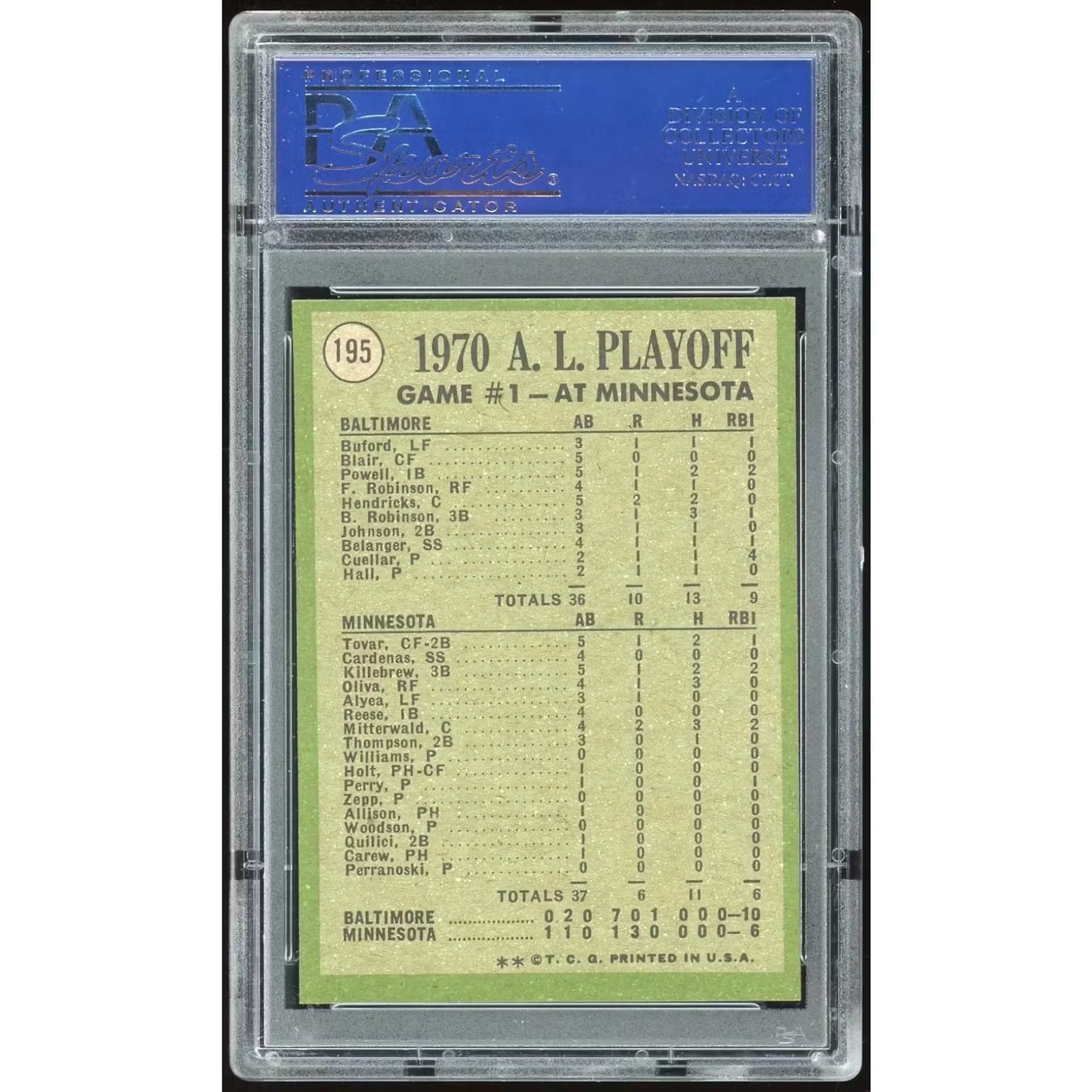 1971 Topps #195 AL Playoff Game 1 | PSA 8