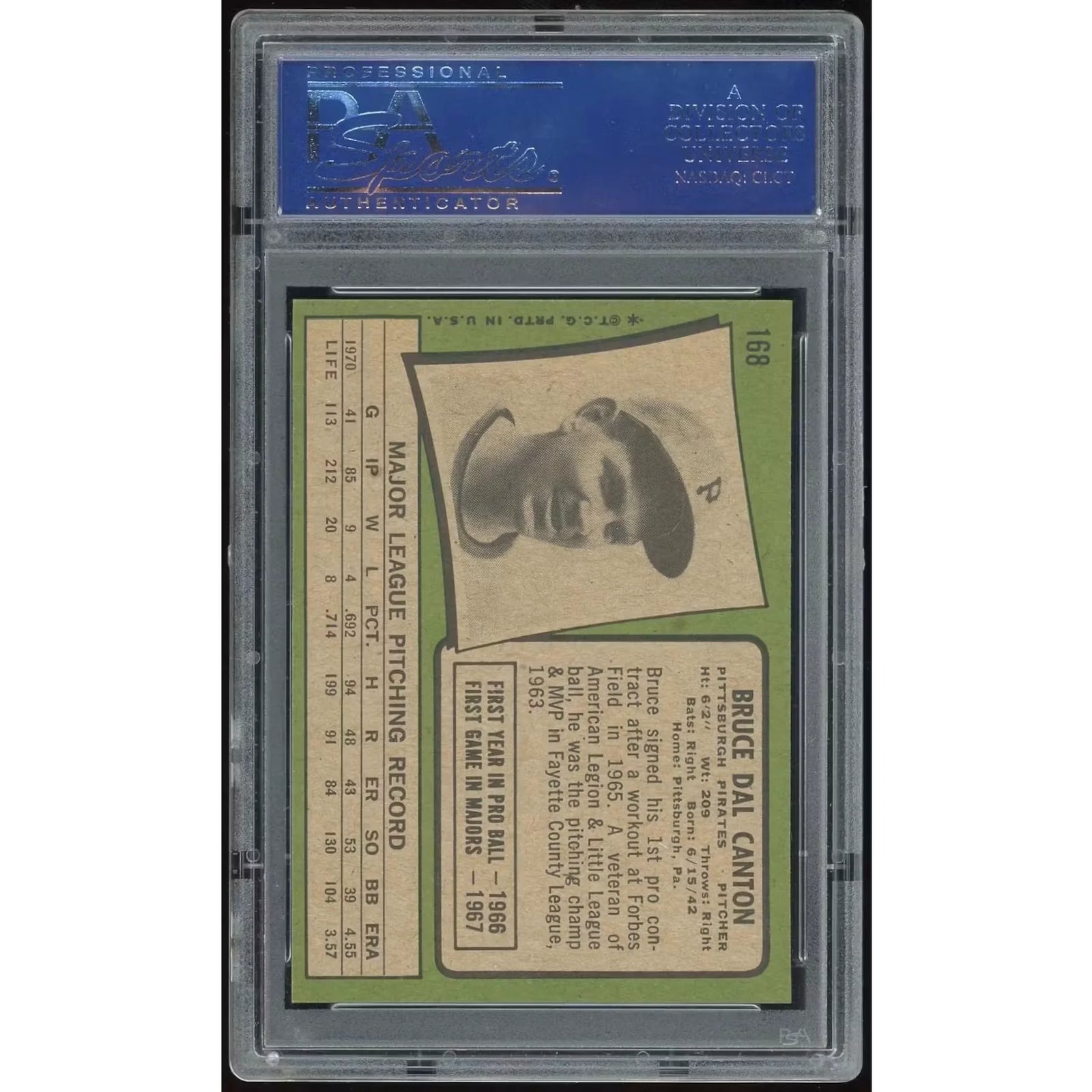 Bruce Dal Canton 1971 Topps #168 Baseball Card | PSA 8.5
