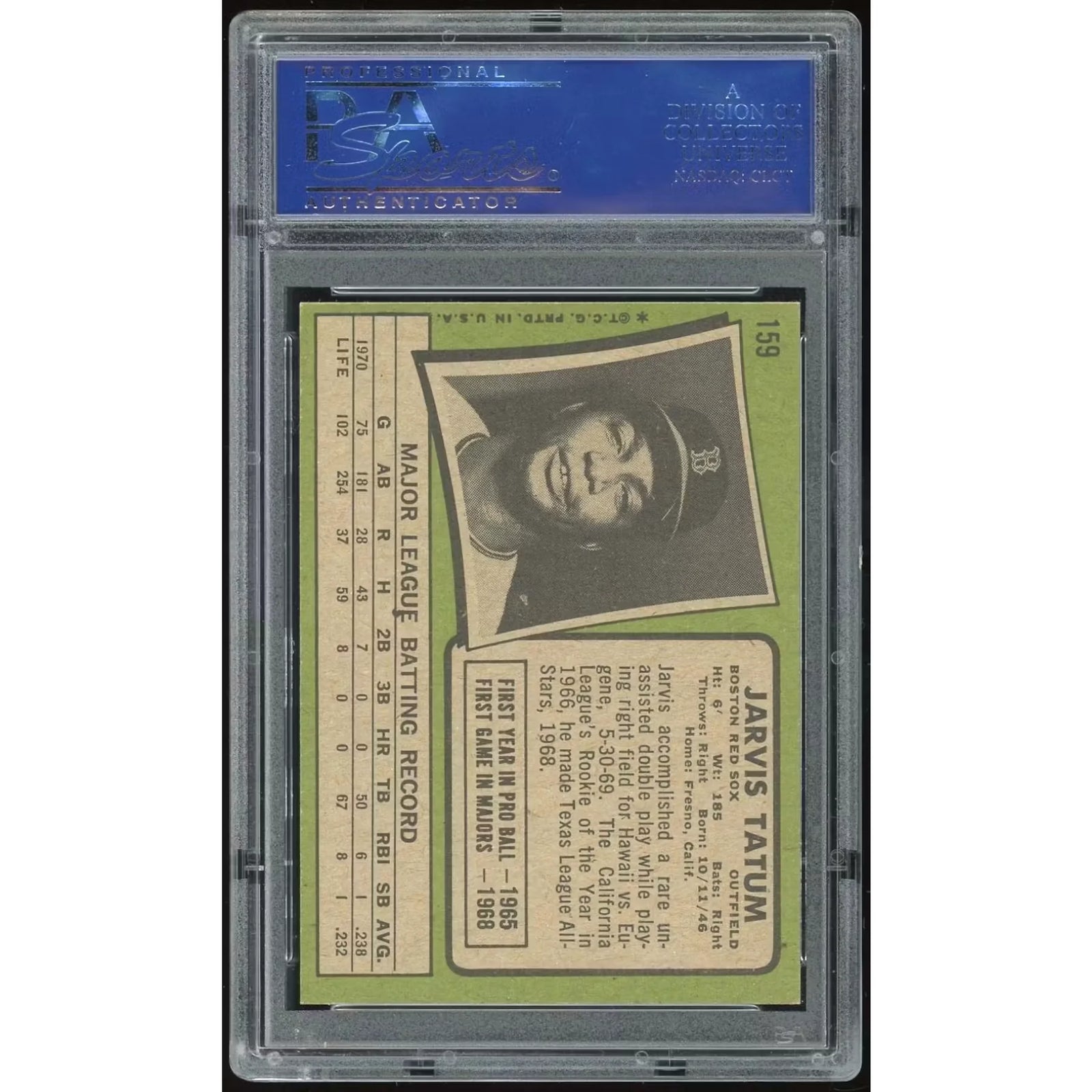 Jarvis Tatum 1971 Topps #159 Baseball Card | PSA 8.5