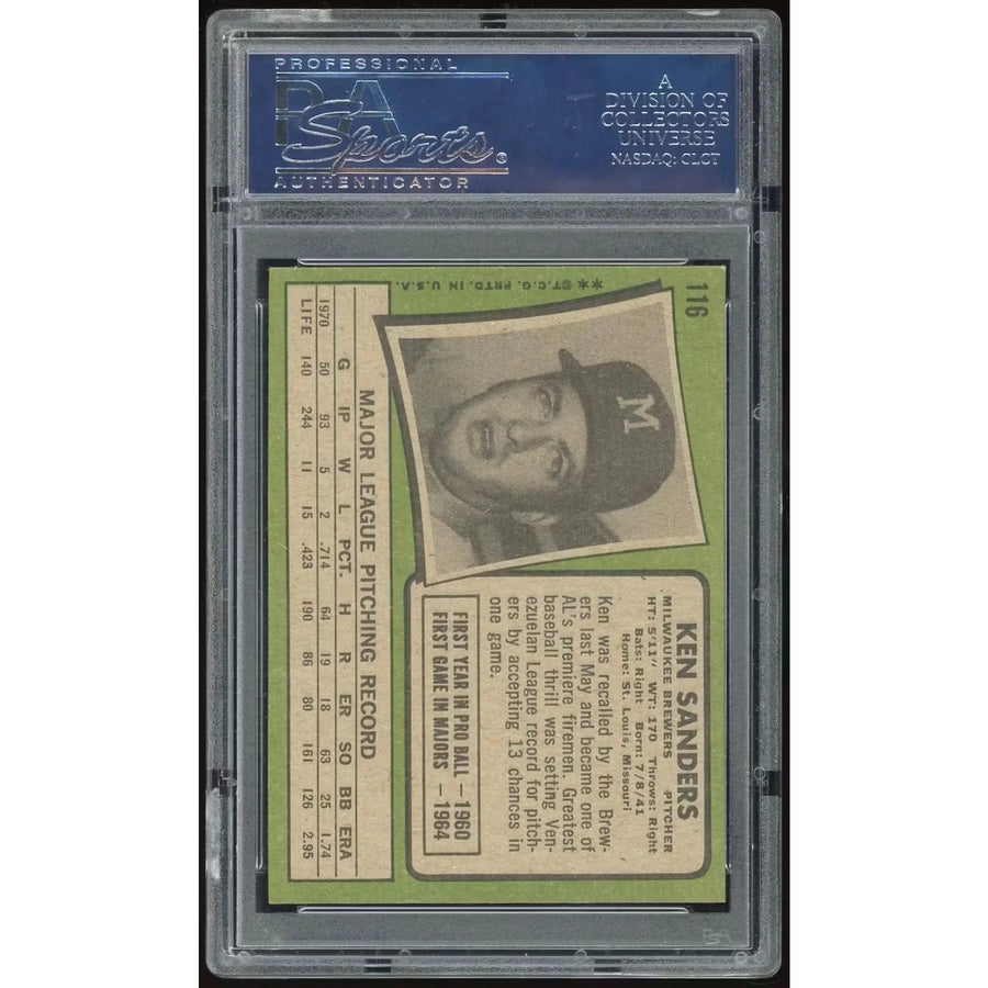 1971 Topps #116 Ken Sanders Baseball Card | PSA 8.5