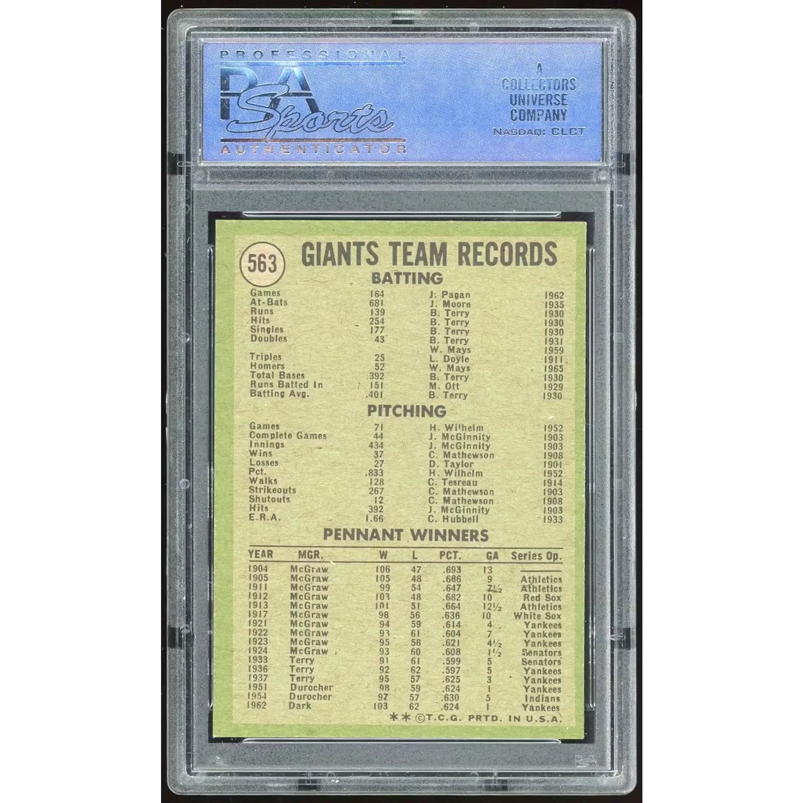 1971 Topps #563 Giants Team Card | PSA 8 2055