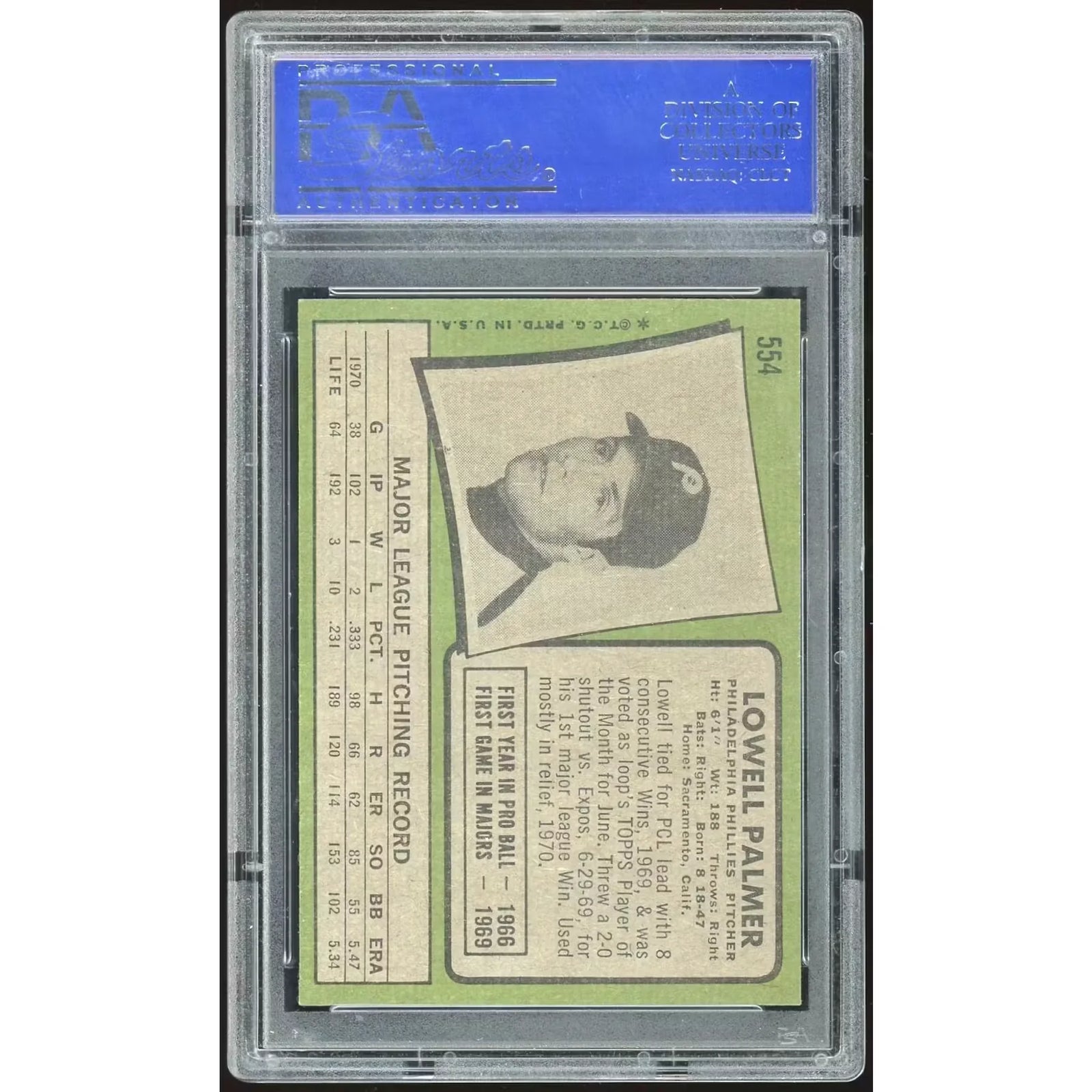 Lowell Palmer 1971 Topps #554 Baseball Card | PSA 8