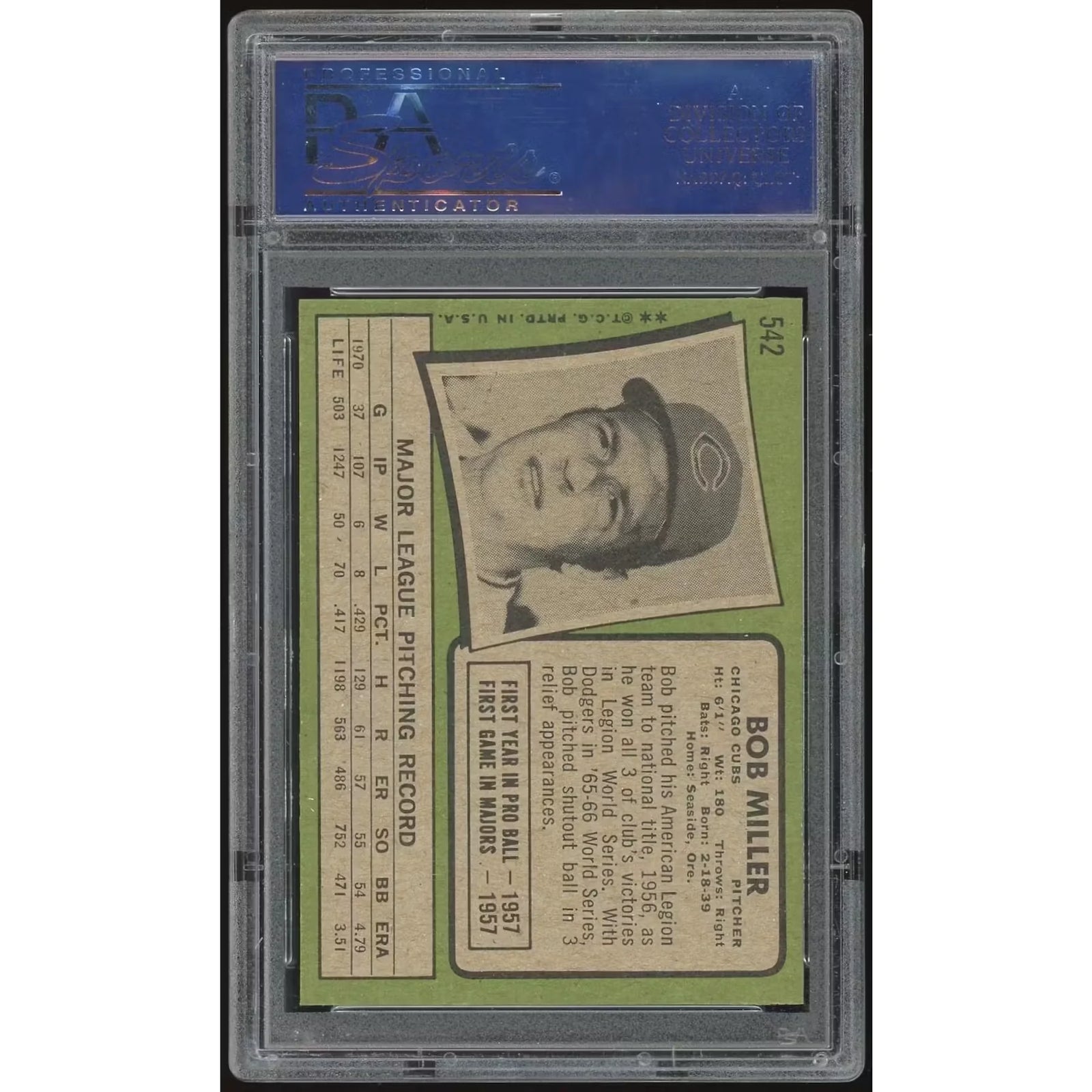 Bob Miller 1971 Topps #542 Baseball Card | PSA 8
