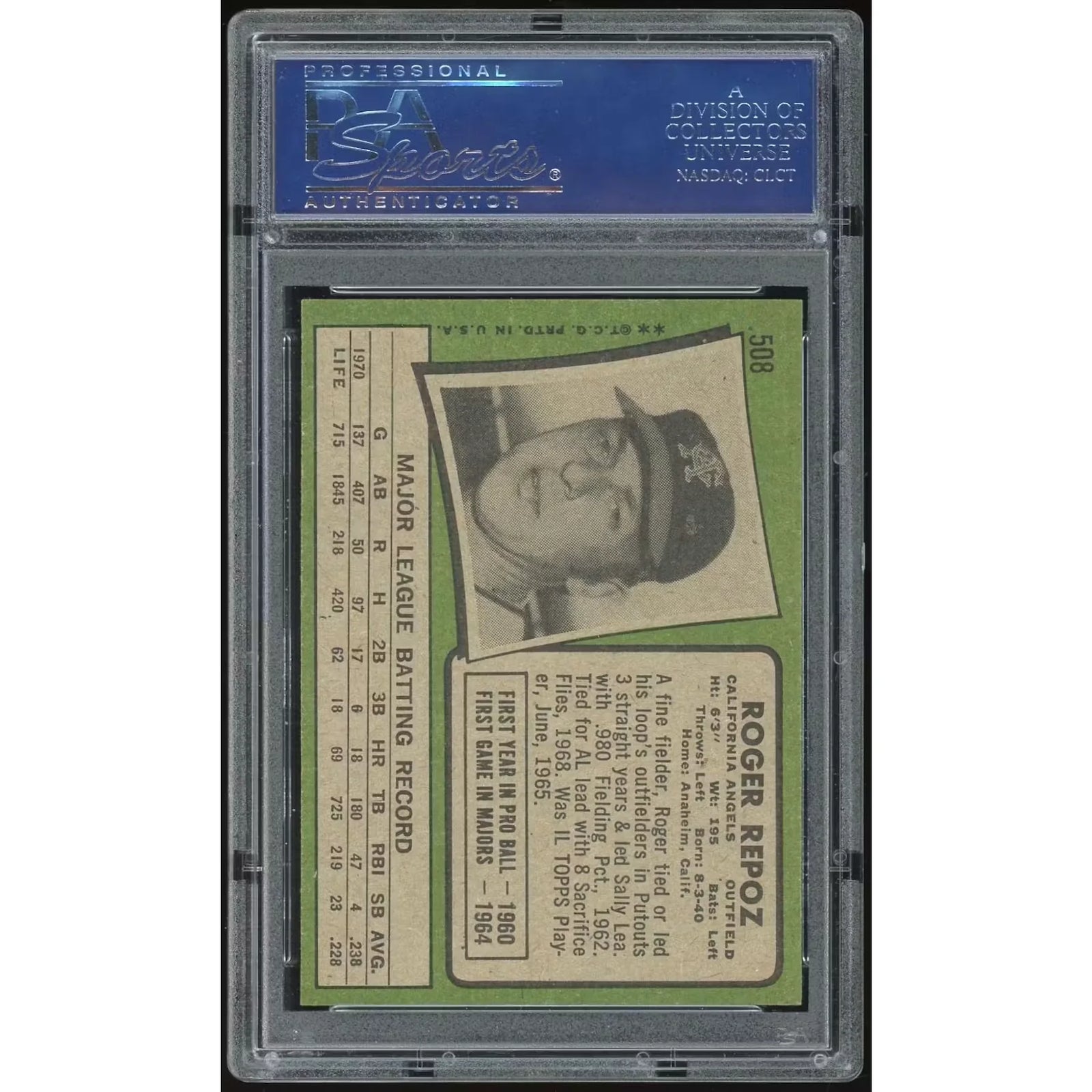 Roger Repoz 1971 Topps #508 Baseball Card | PSA 8.5