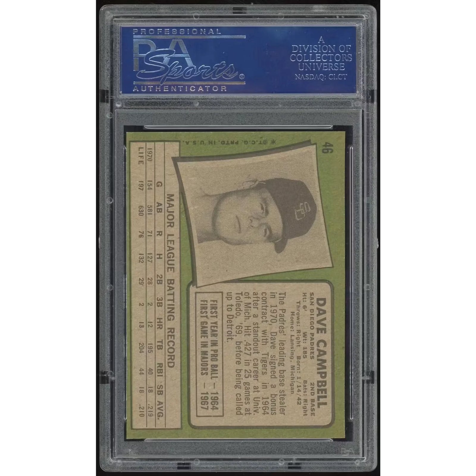 Dave Campbell 1971 Topps #46 Card | PSA 8.5