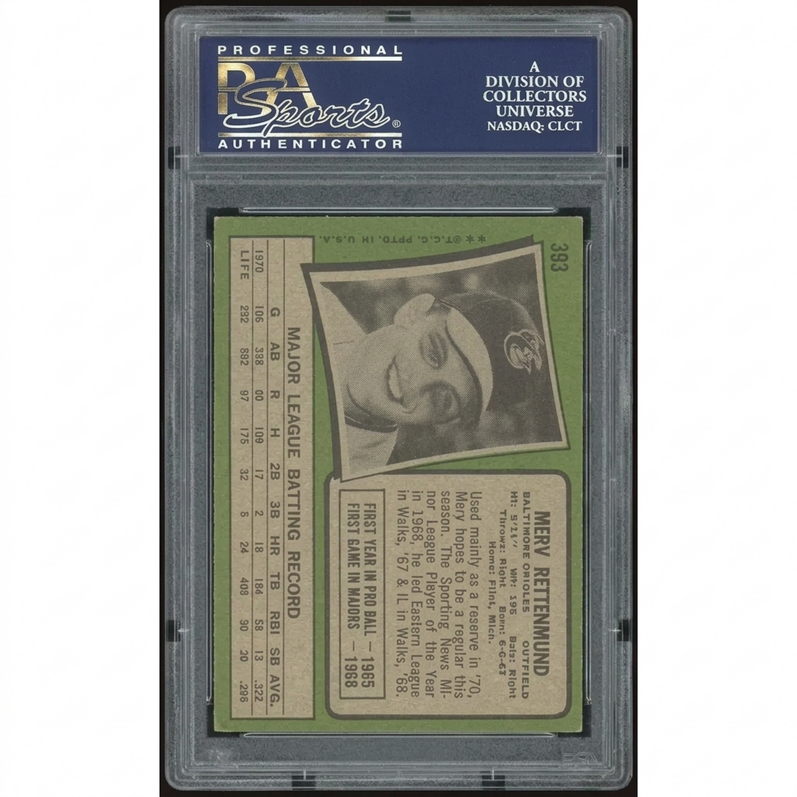 Merv Rettenmund 1971 Topps #393 Baseball Card | PSA 8