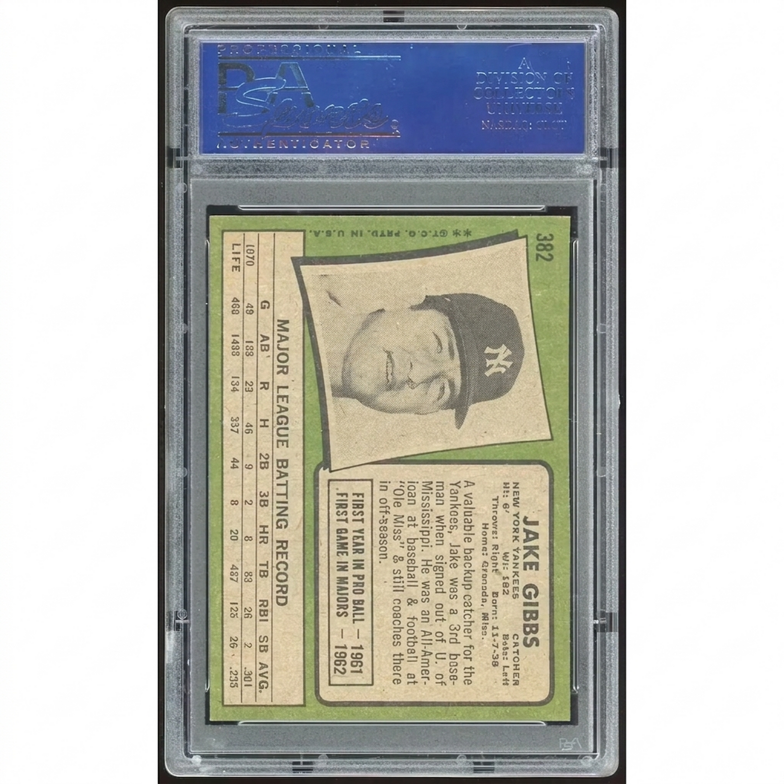 Jake Gibbs 1971 Topps #382 Baseball Card | PSA 8