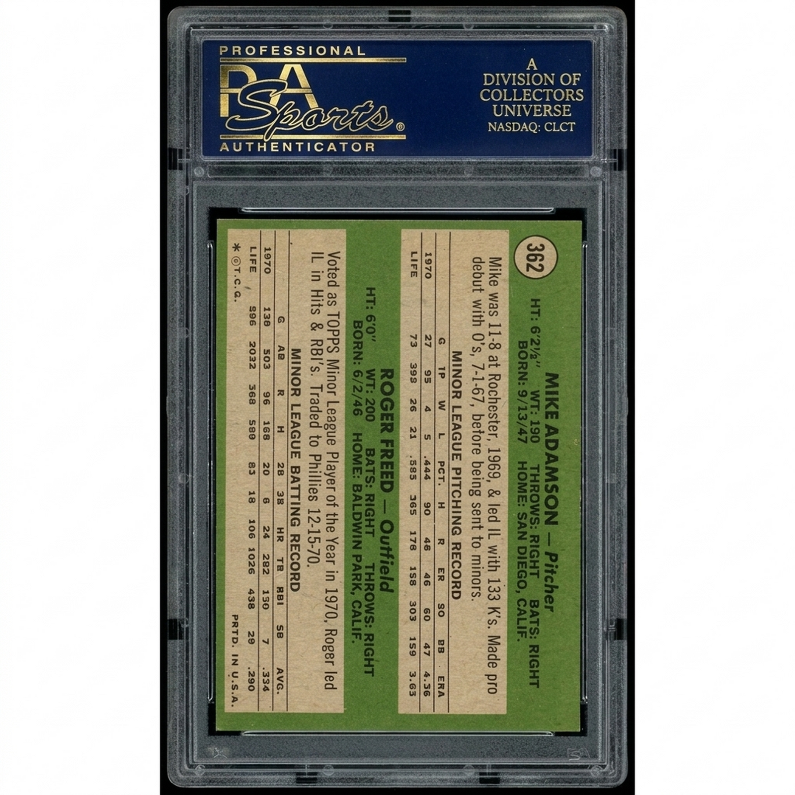 1971 Topps #362 Mike Adamson/Roger Freed Rookie Card | PSA 8
