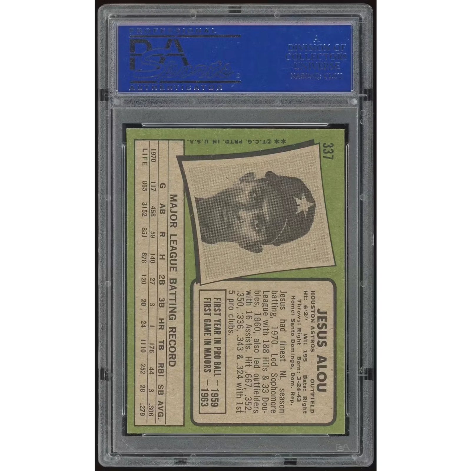 Jesus Alou 1971 Topps #337 Baseball Card | PSA 8