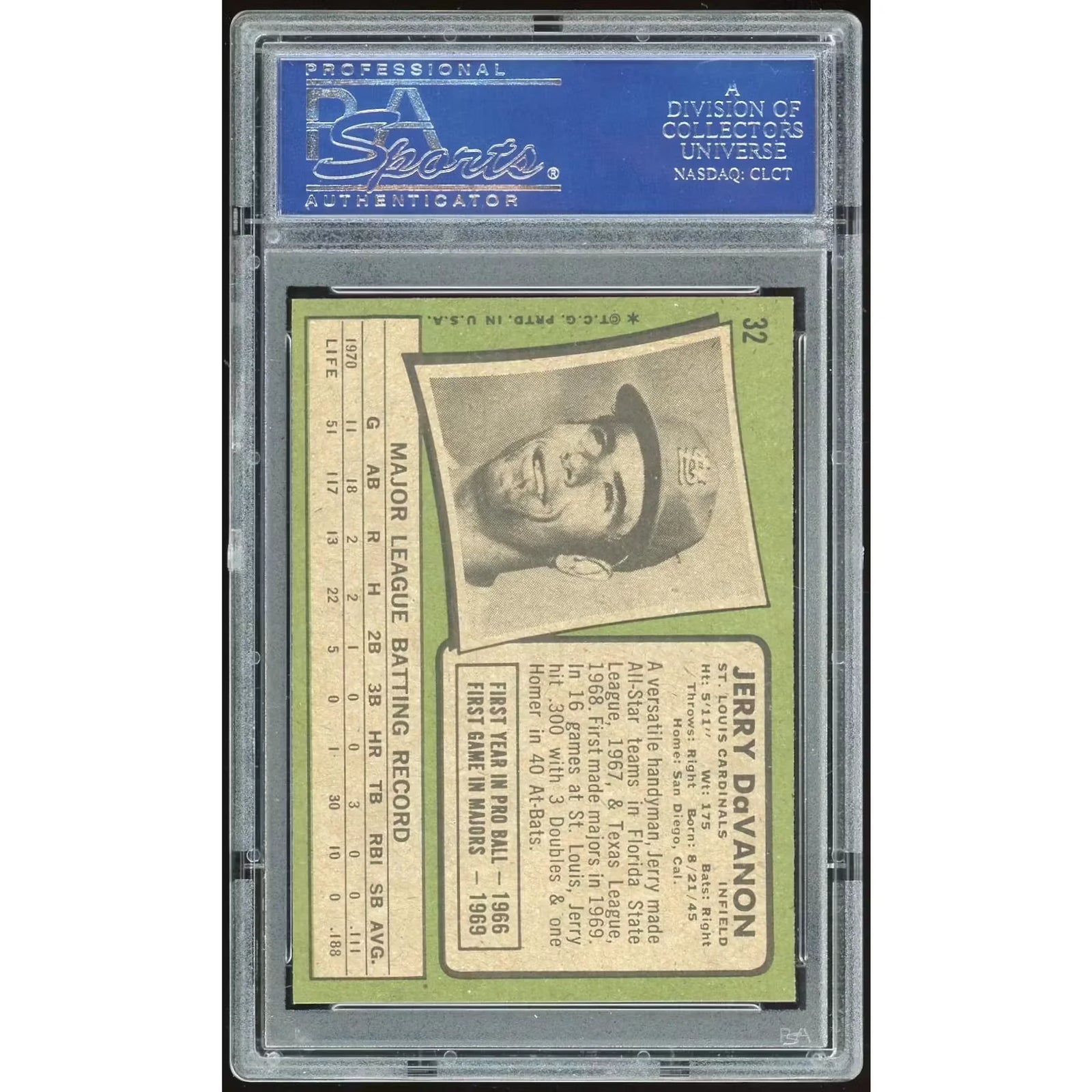 Jerry DaVanon 1971 Topps #32 Baseball Card | PSA 8