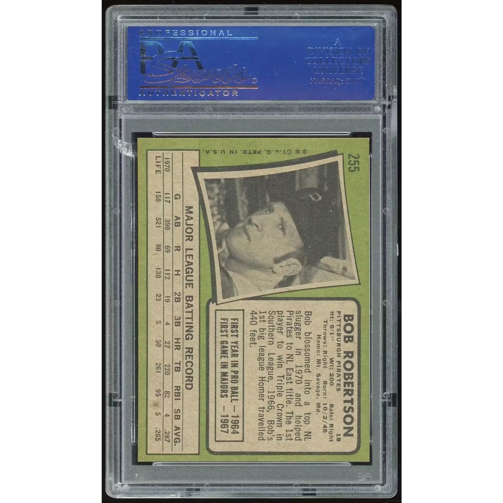 Bob Robertson 1971 Topps #255 Baseball Card | PSA 8