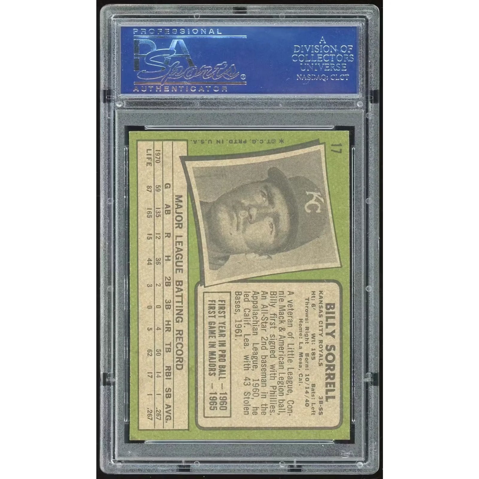 1971 Topps #17 Billy Sorrell Baseball Card | PSA 8.5