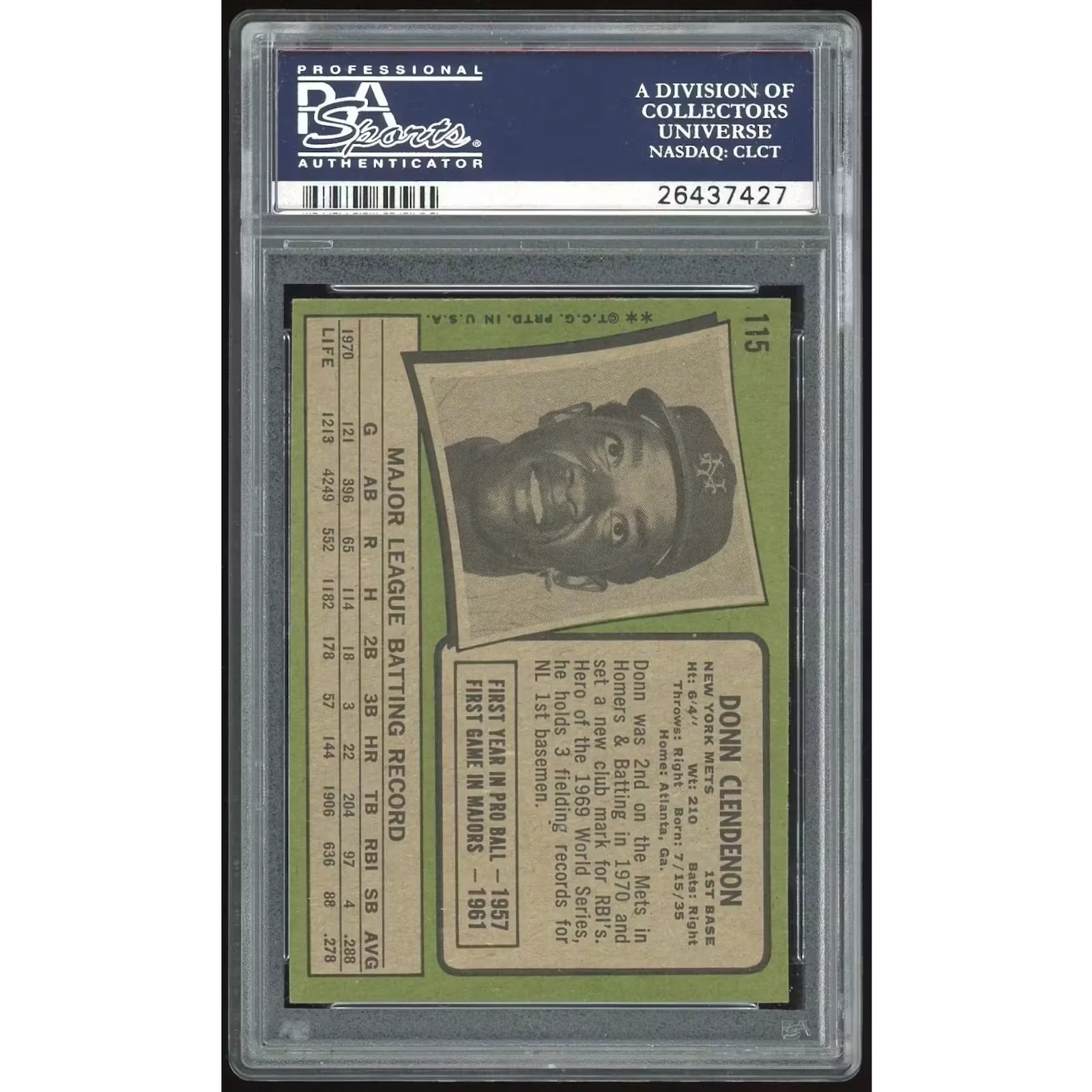 Donn Clendenon 1971 Topps #115 Card | PSA 8