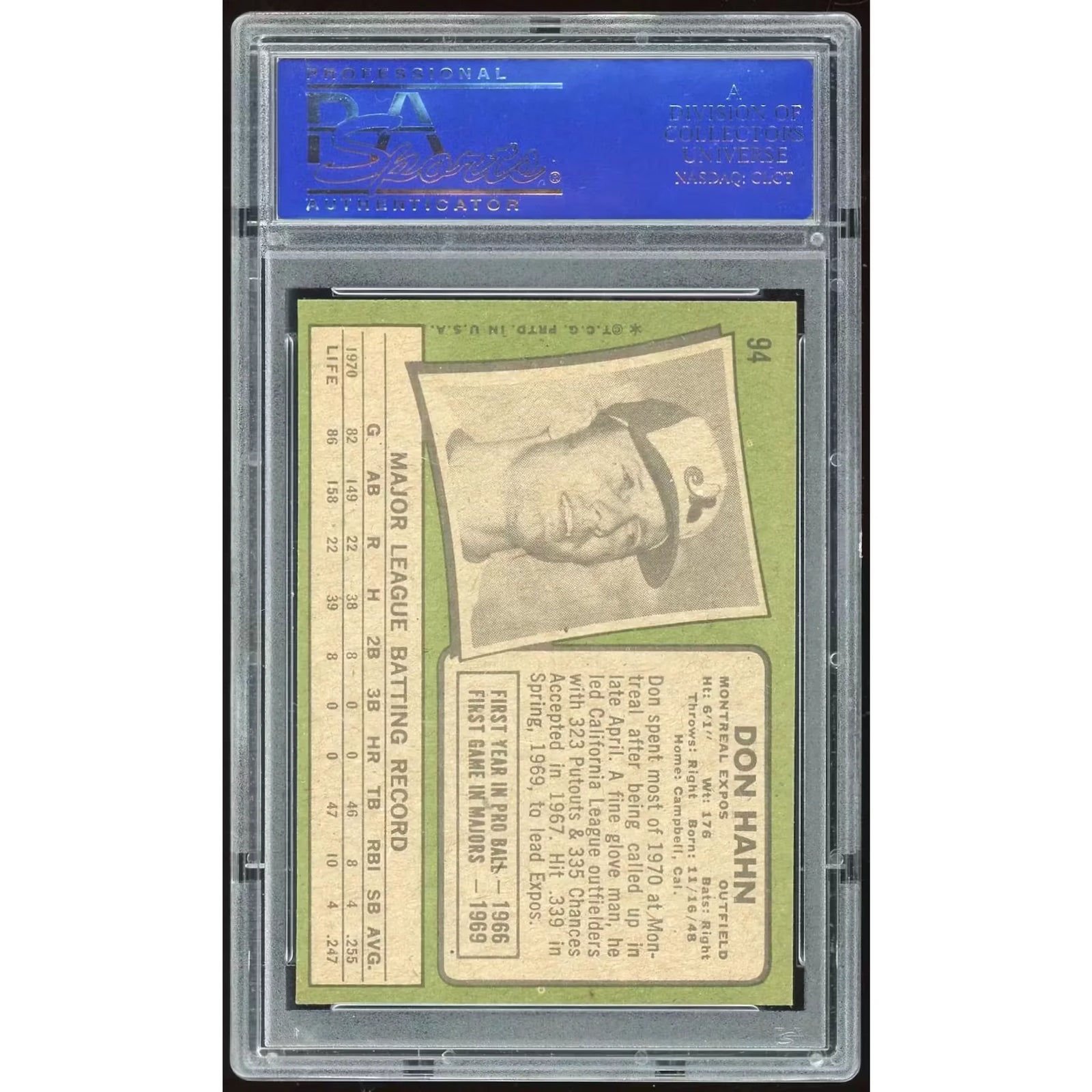 Don Hahn 1971 Topps #94 Rookie Card | PSA 8