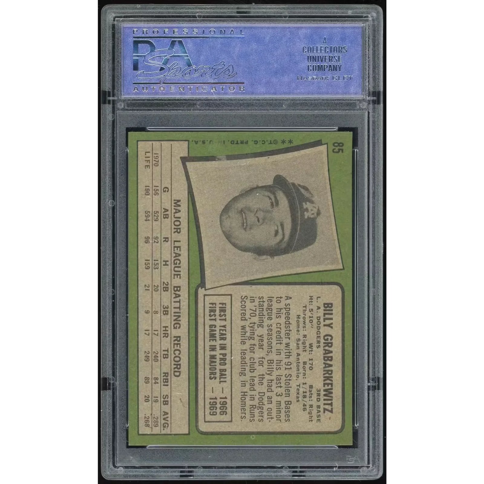 Billy Grabarkewitz 1971 Topps #85 Baseball Card | PSA 8