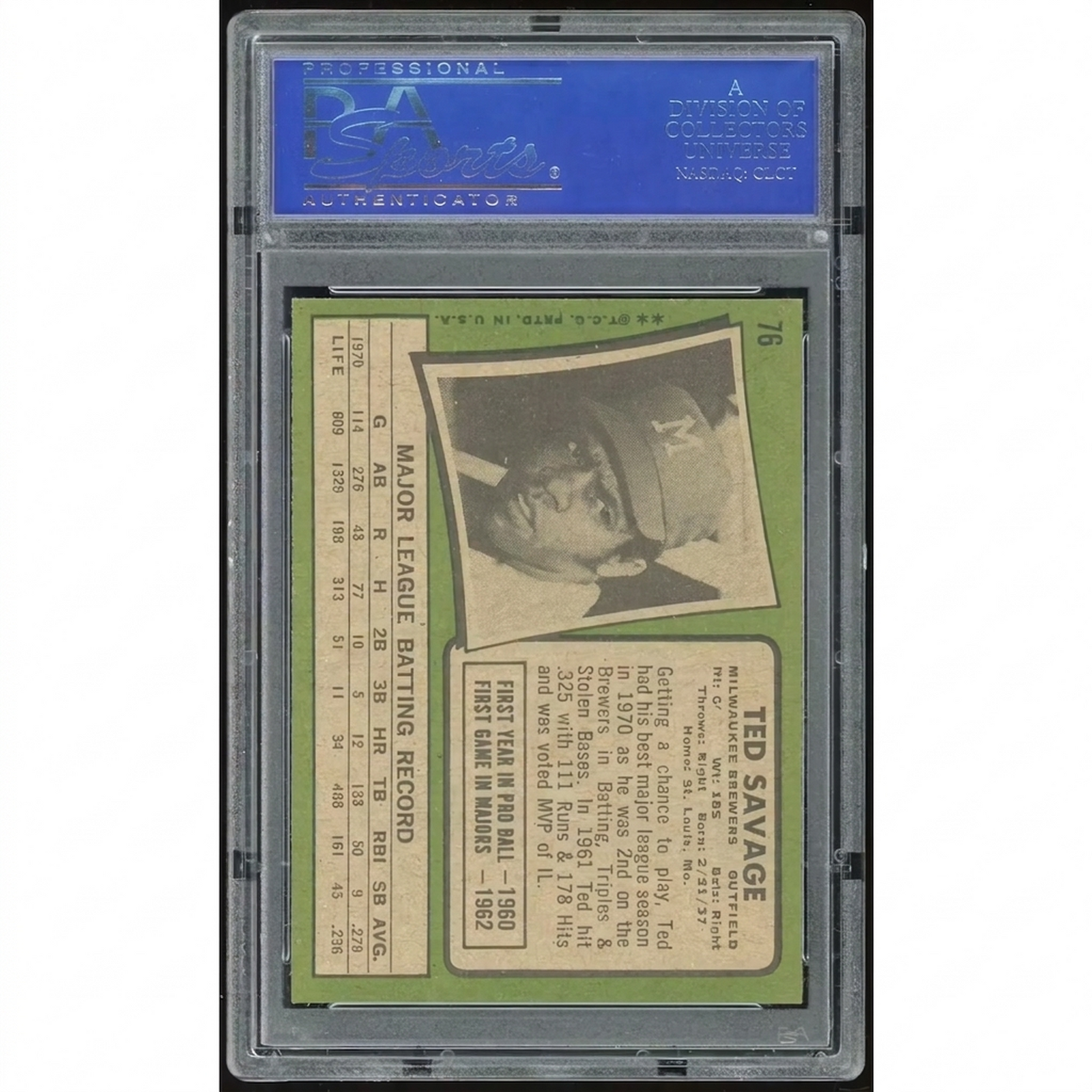 Ted Savage 1971 Topps #76 Baseball Card | PSA 8
