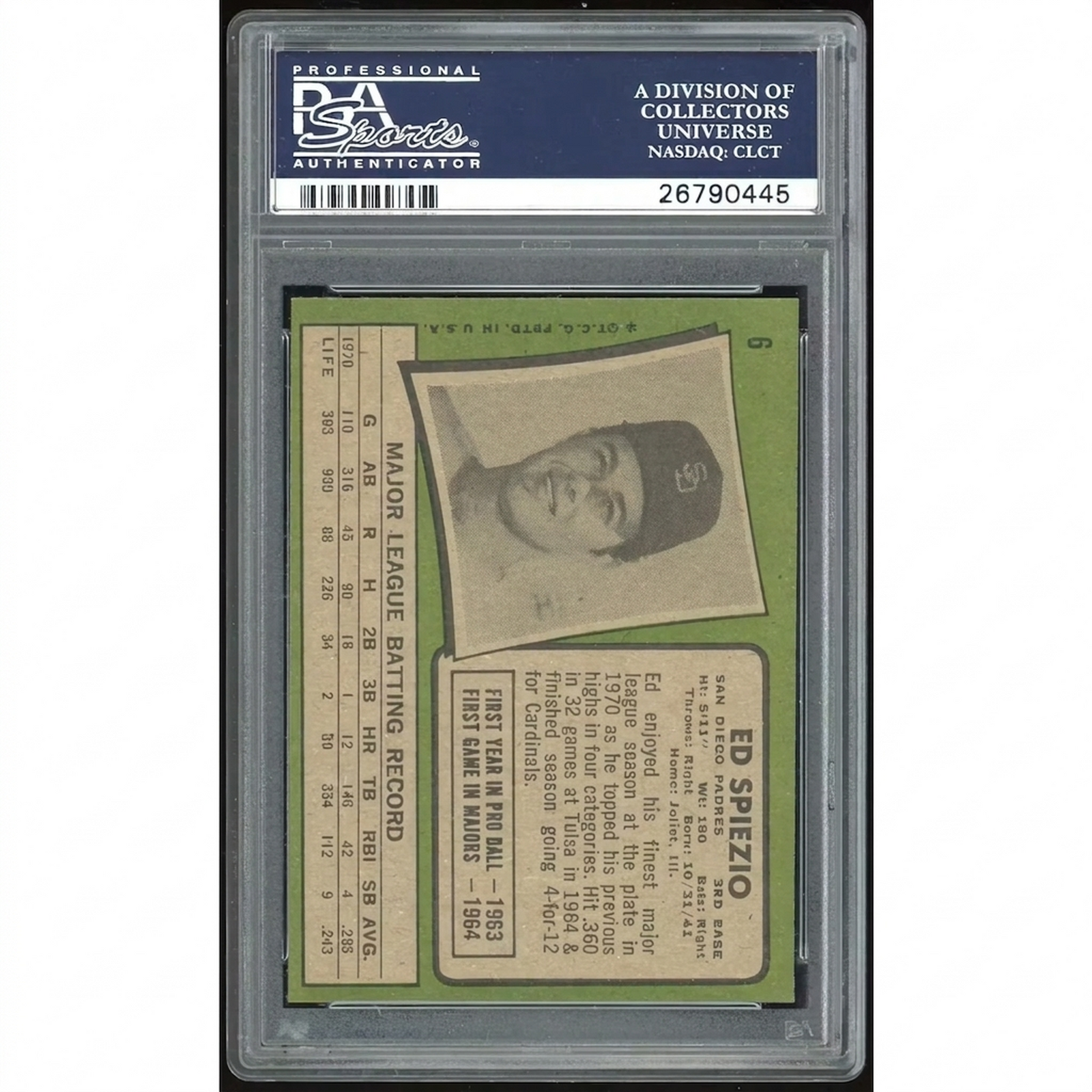 Ed Spiezio 1971 Topps #6 Baseball Card | PSA 8