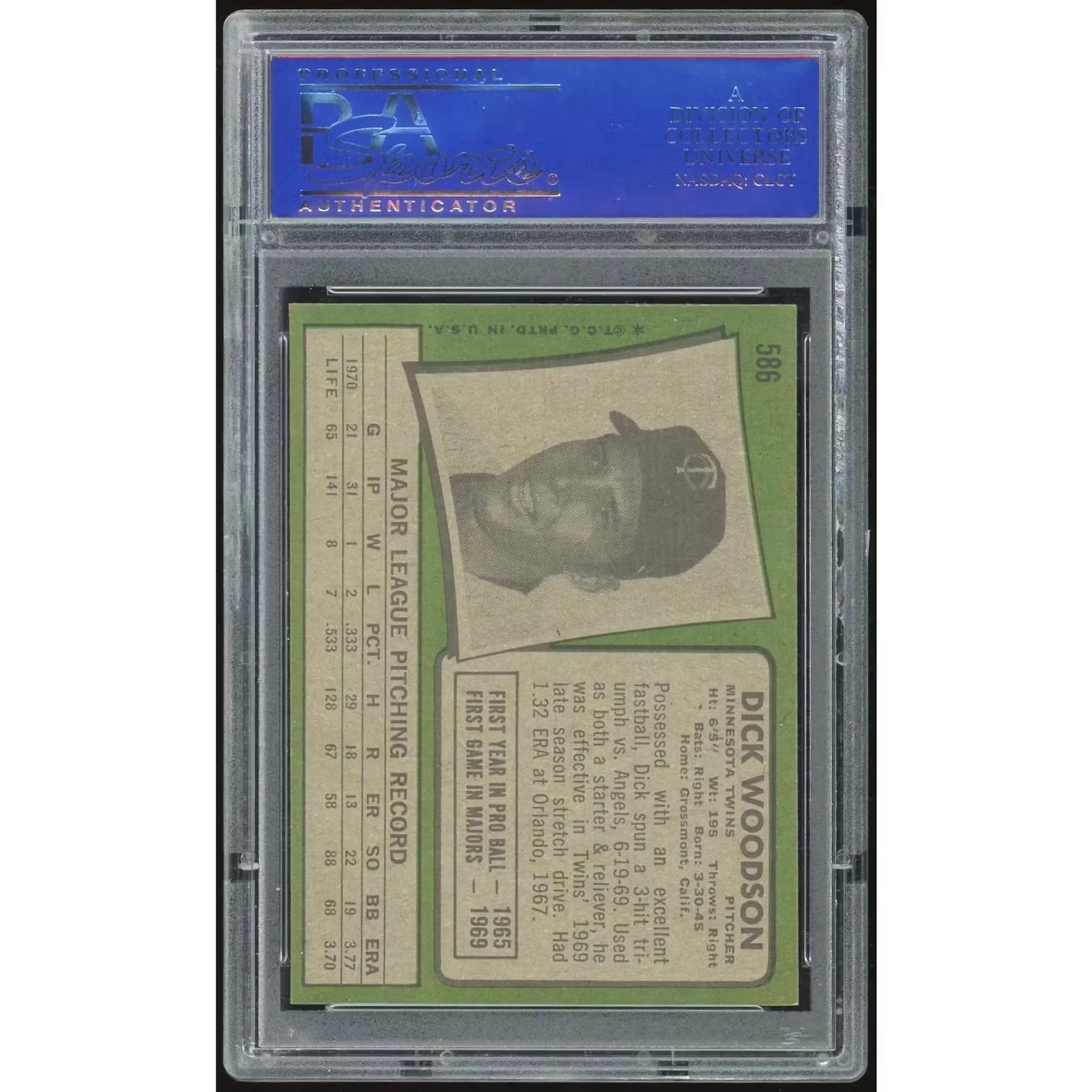 Dick Woodson 1971 Topps #586 Baseball Card | PSA 8