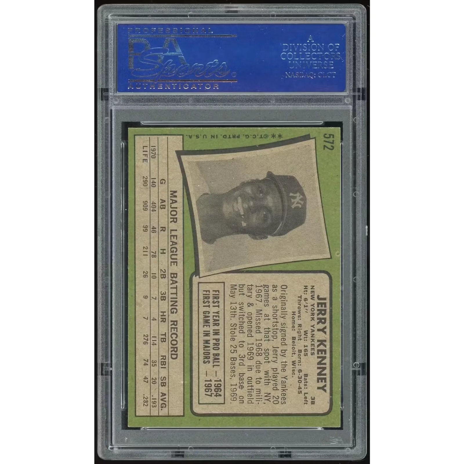 1971 Topps #572 Jerry Kenney Baseball Card | PSA 8