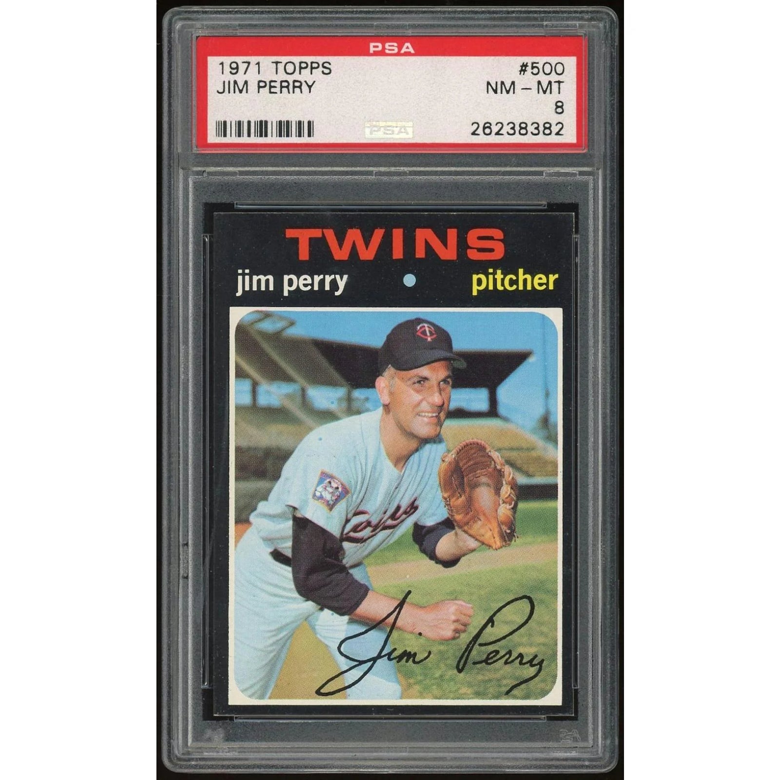 1971 Topps #500 Jim Perry Baseball Card | PSA 8