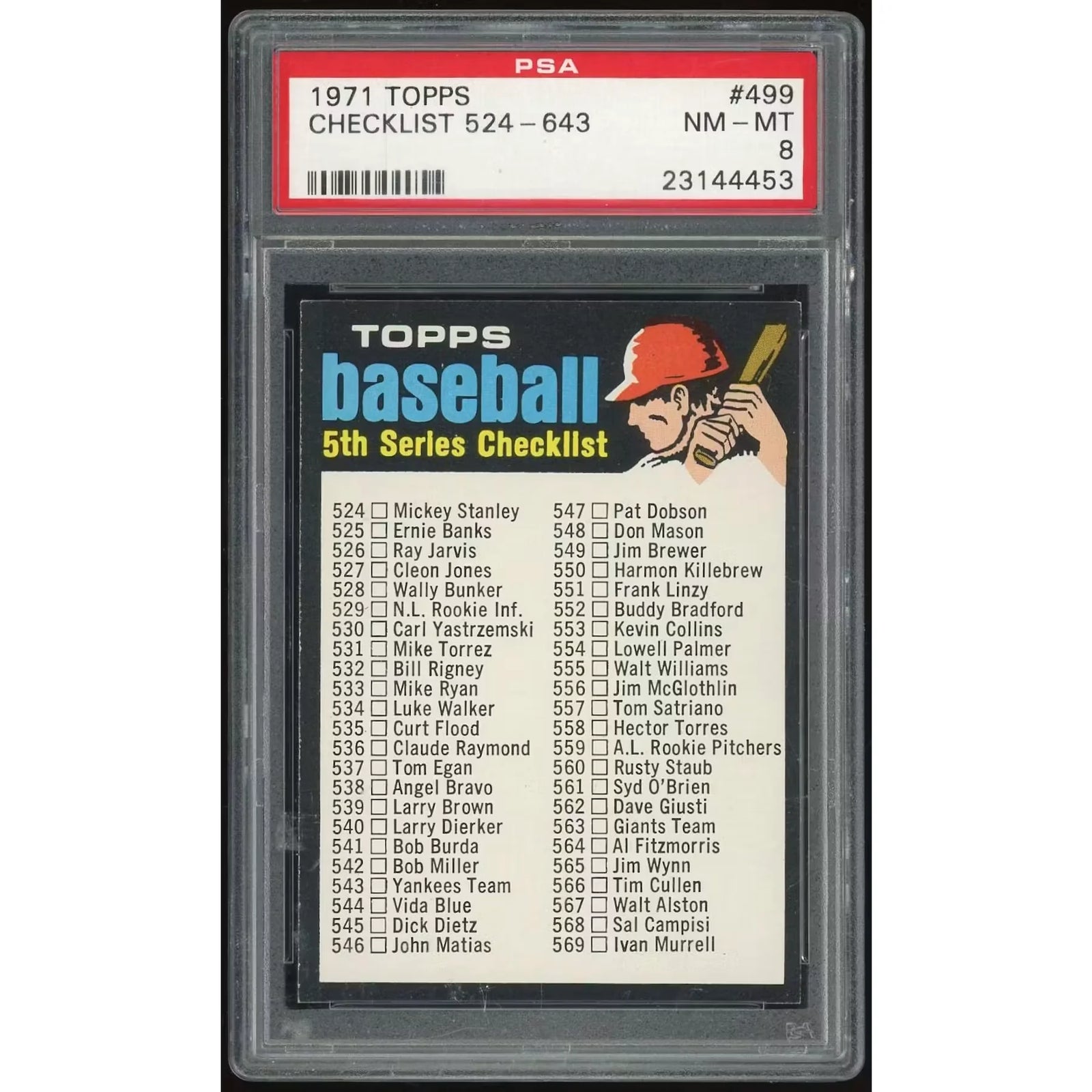 1971 Topps #499 Checklist 524-643 | PSA 8