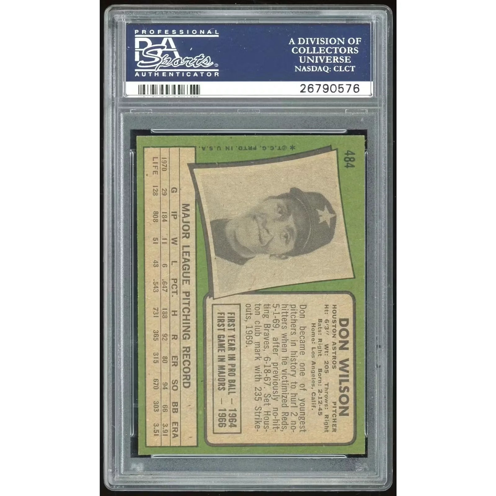 Don Wilson 1971 Topps #484 Baseball Card | PSA 8
