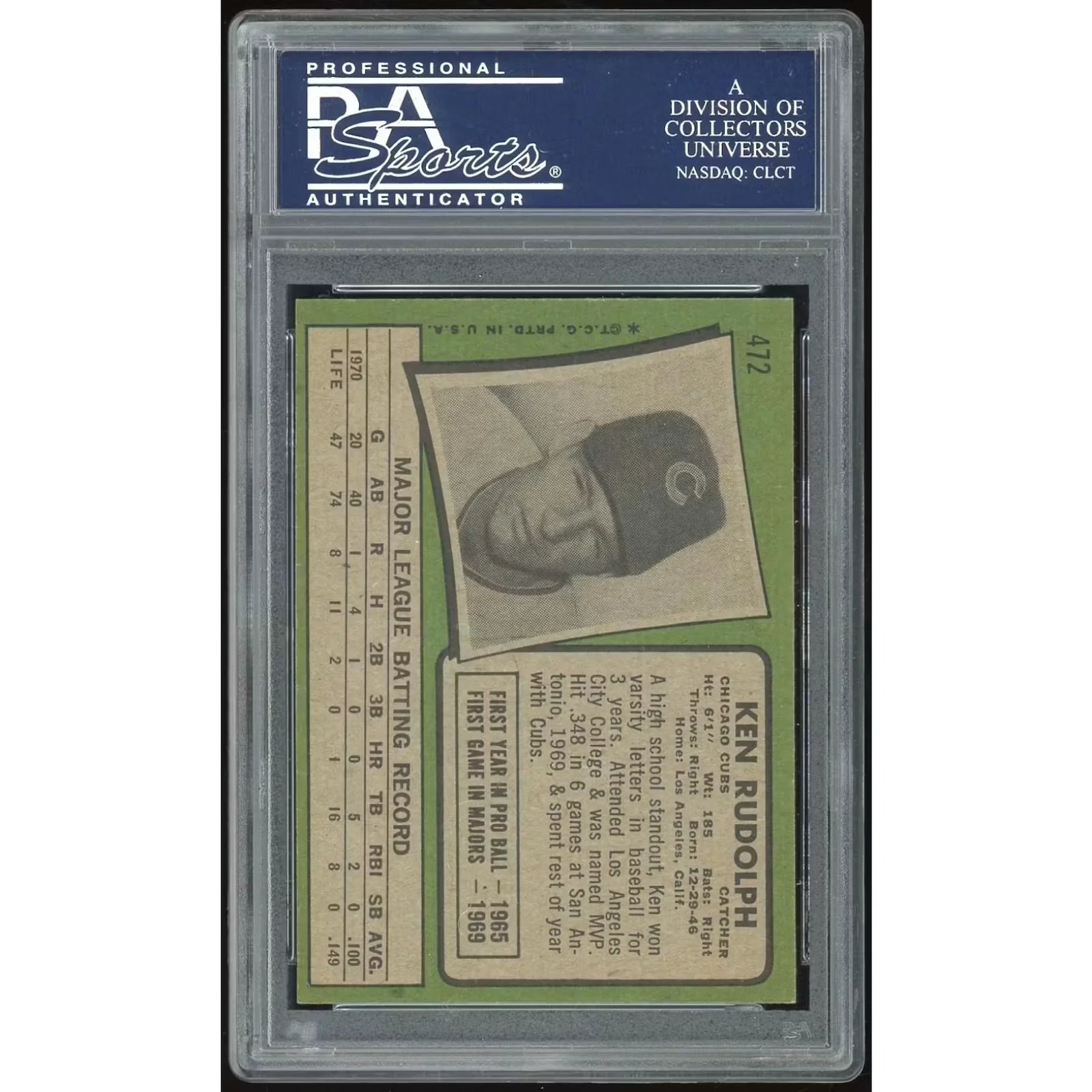 1971 Topps #472 Ken Rudolph Baseball Card | PSA 8
