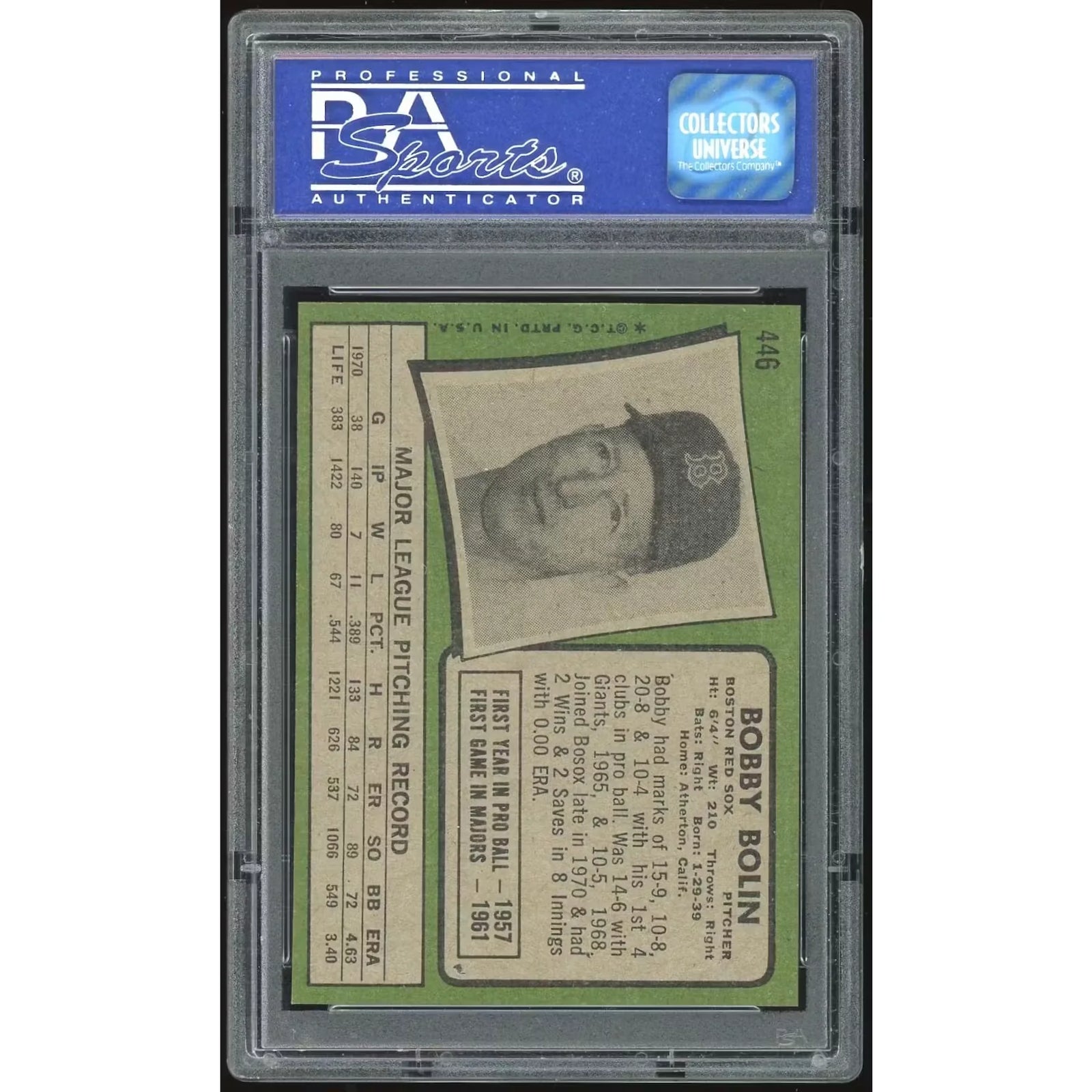 1971 Topps #446 Bobby Bolin Baseball Card | PSA 8